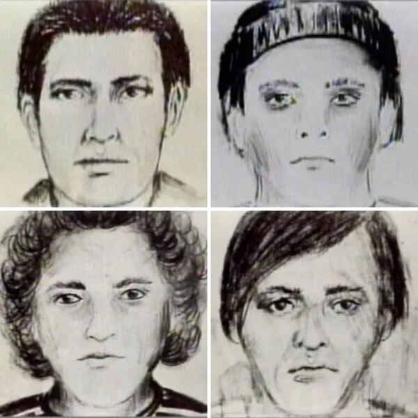 Police sketches of the Son of Sam. Many of them closely resemble other members of his coven. In an interview, Berkowitz confirmed that the suspect on the top-right was actually a “high-level” woman who came from out of town to take part in the ritual killings.
