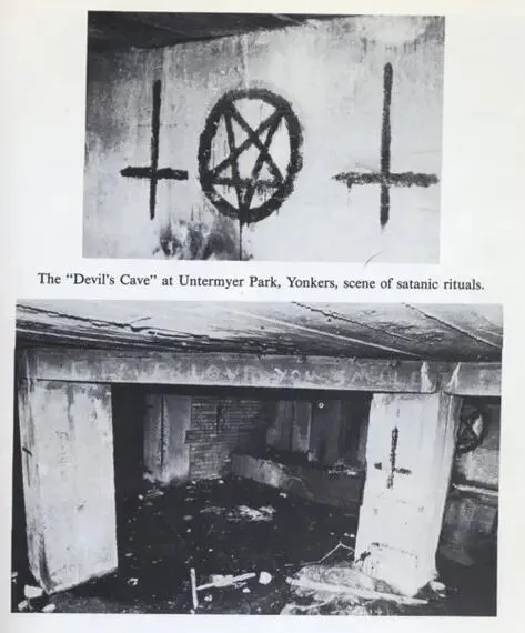 Pictures of the “Devil’s cave” in Untermeyer Park where satanic rituals took place.