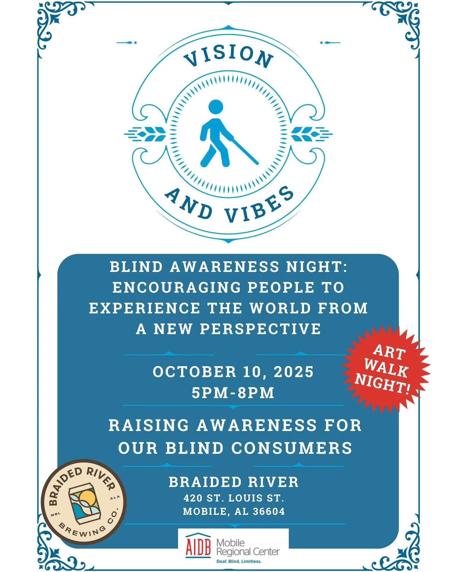 Join us on Friday, Oct. 10, 3-8 p.m., for VISION AND VIBES with the @alinstitutefordeafandblind featuring @boogiechicks!

October is Blind Awareness Month, and we're dedicating our @lodaartwalk festivities to blind awareness &mdash; encouraging peopl