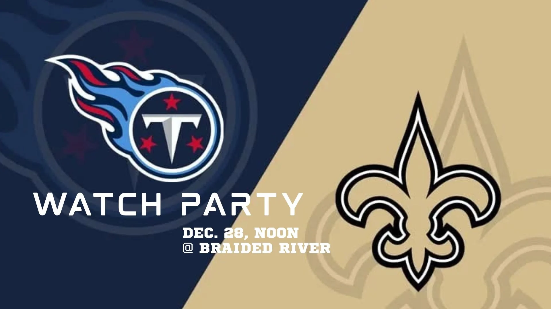 We're opening the taproom early today, at 11:30 a.m., for our weekly New Orleans Saints Watch Party! If you've watched a Saints game with us, you know it's the most legit Who Dat experience in town ⚜️

Come cheer on the Saints as they take on the Ten