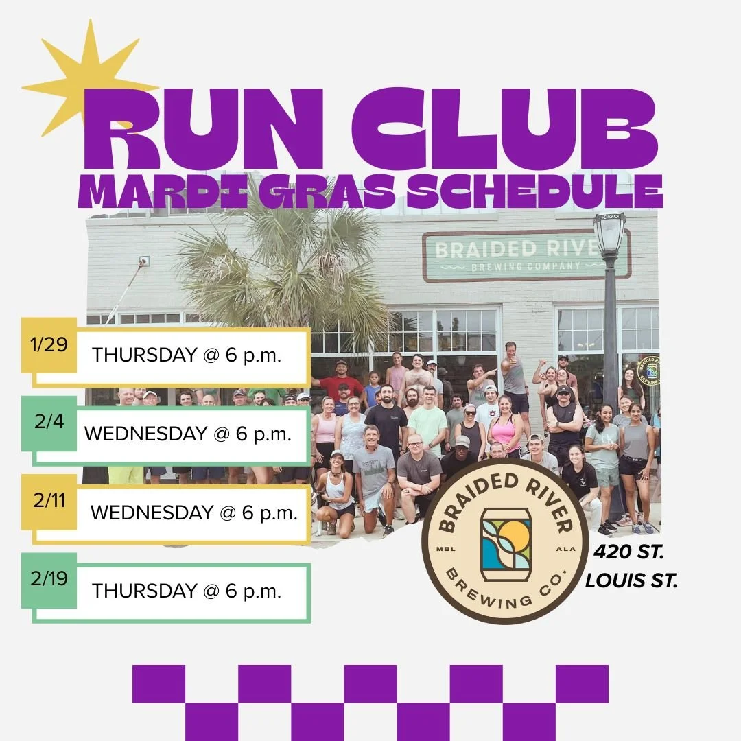 Mardi Gras parades start rolling tomorrow, which means our Thursday night run club schedule will be affected. We're going to move two run club dates from Thursdays to Wednesdays. Same time (6 p.m.), same place (420 St. Louis St.).

Our upcoming run c