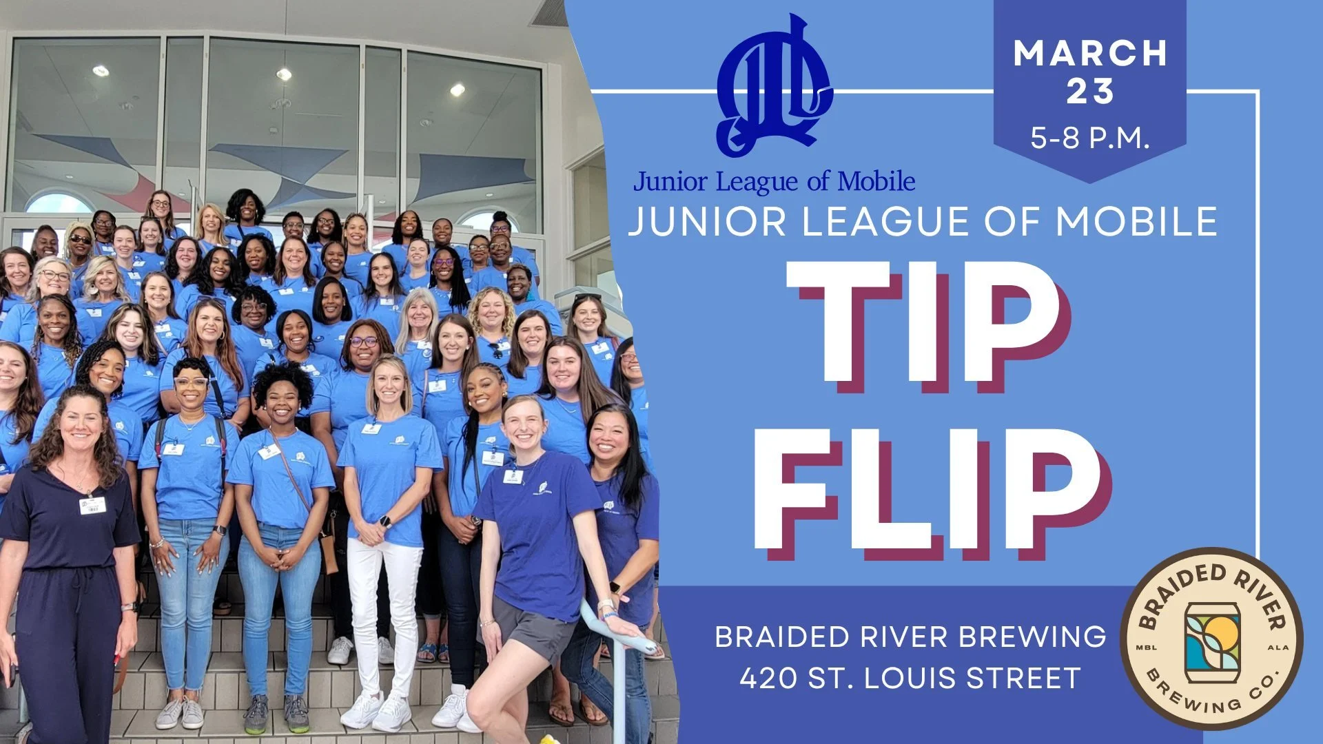 Join us in the taproom on Monday, March 23, 5-8 p.m., for a tip flip benefitting the @jrleaguemobile!

During this fundraiser, all tips at the brewery will be donated directly to the women's group.

Members will be pouring beers and talking about the