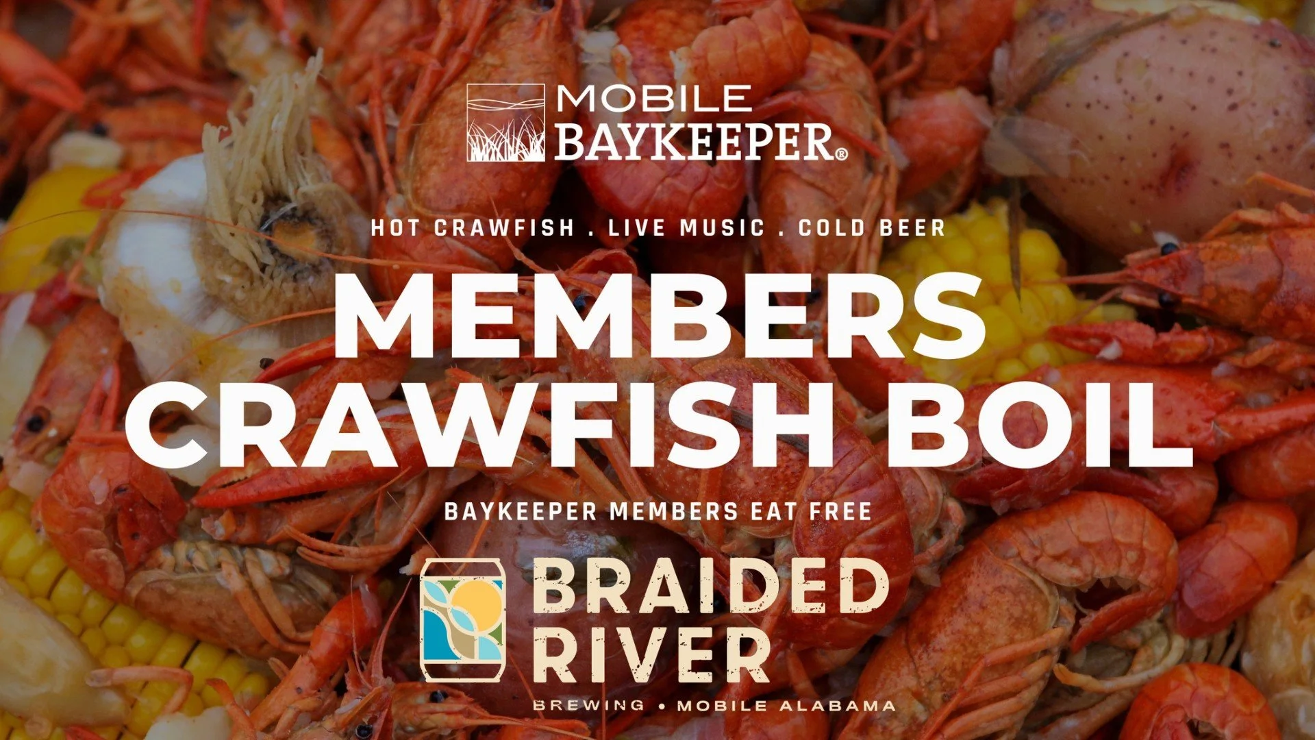 On Saturday, April 4, we're hosting @mobilebaykeeper's Member Drive Crawfish Boil!

Baykeeper members eat for FREE at this spring's boil, taking place at the taproom from 4-7 p.m.

We&rsquo;ll have cold beer, hot boiled crawfish from @thehabmobile cr
