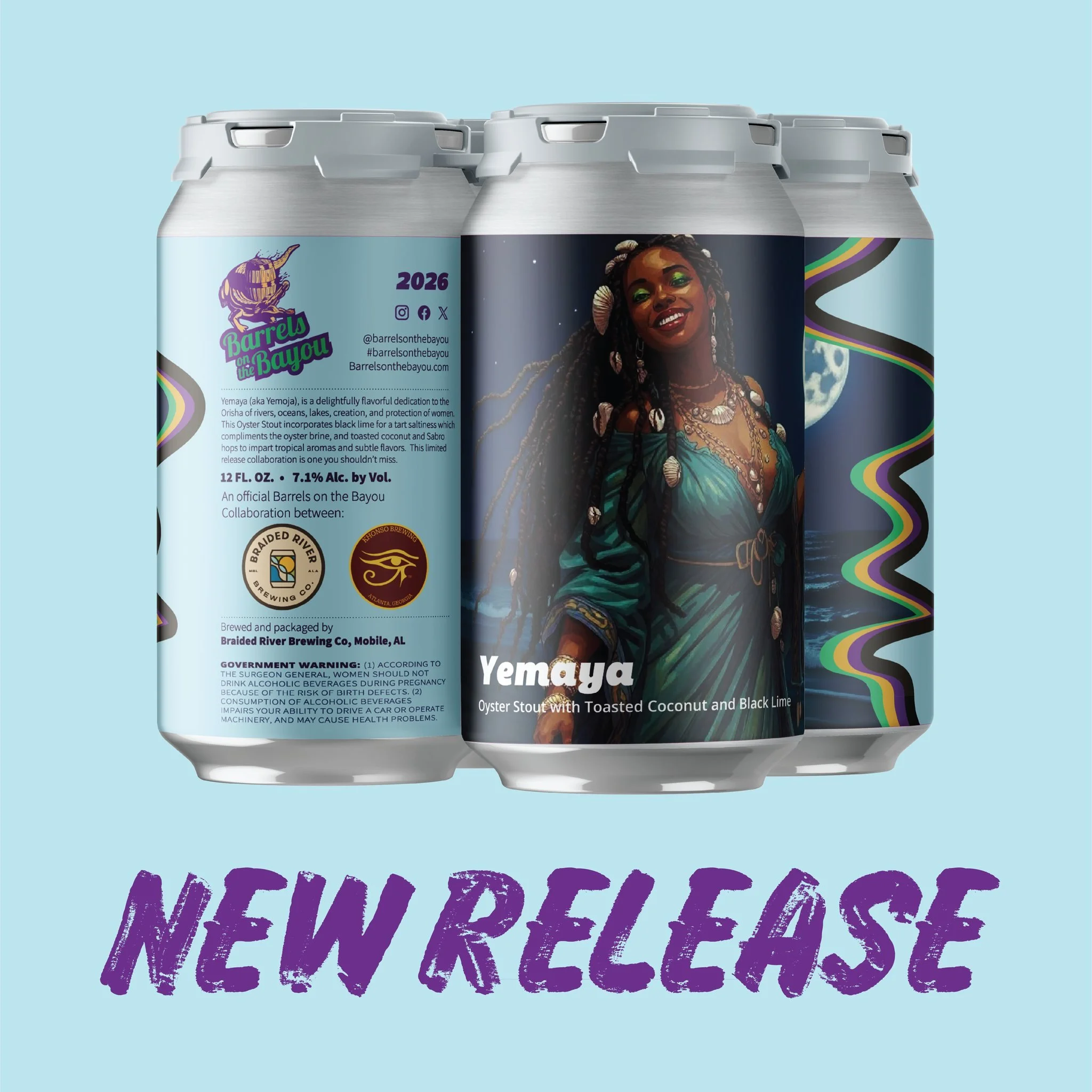 Available Friday, April 17: Yemaya, our collaborative brew with Atlanta's @khonsobrewing for @barrelsonthebayou!

Yemaya (aka Yemoja) is an oyster stout that is a delightfully flavorful offering to the Orisha of rivers, oceans, creation, and the prot