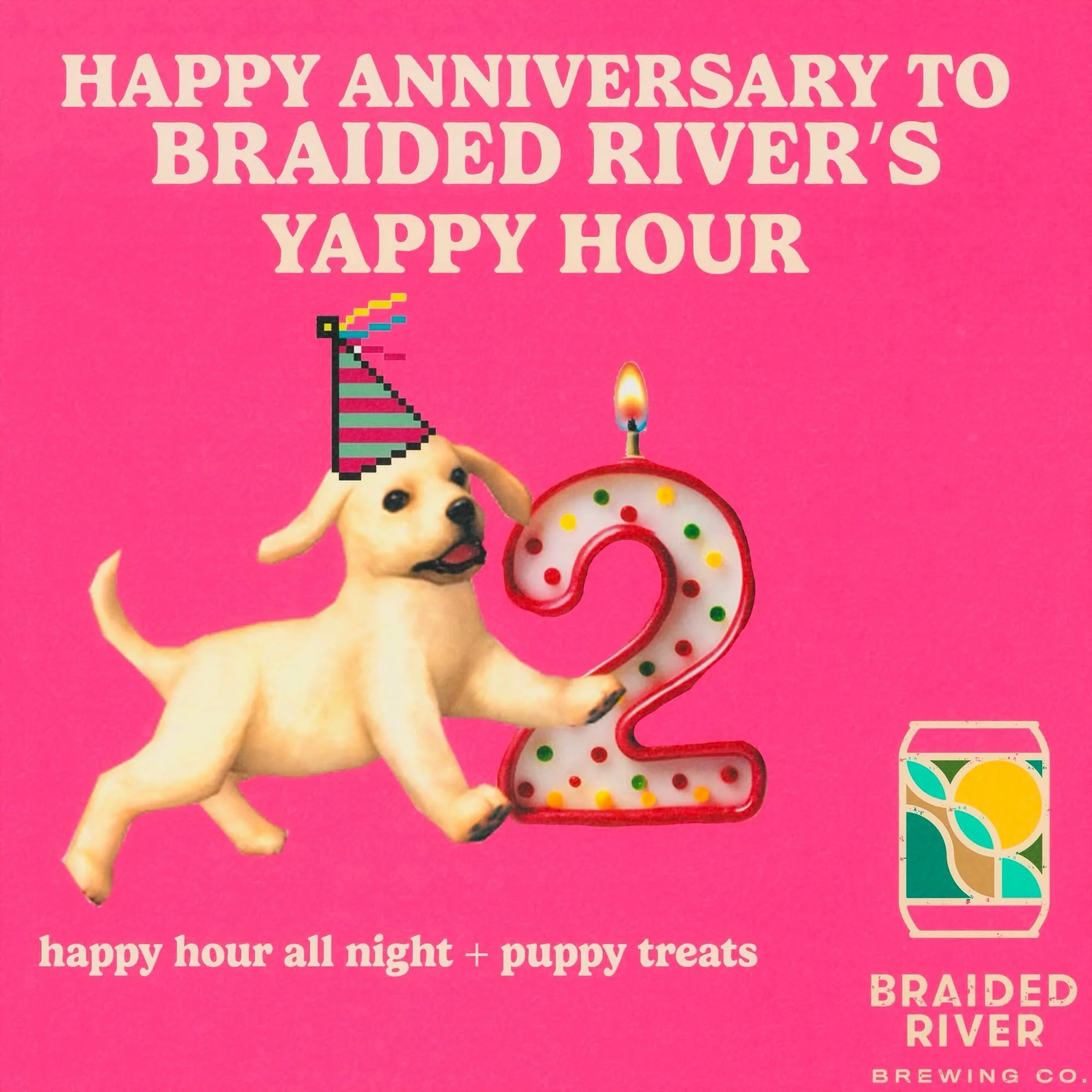 Today marks *TWO YEARS* of Yappy Hour! 

Elle is whipping up some of her special treats to celebrate, plus whipped cream pup cups 🐶 And humans will get happy hour pricing on draft beer all night long!