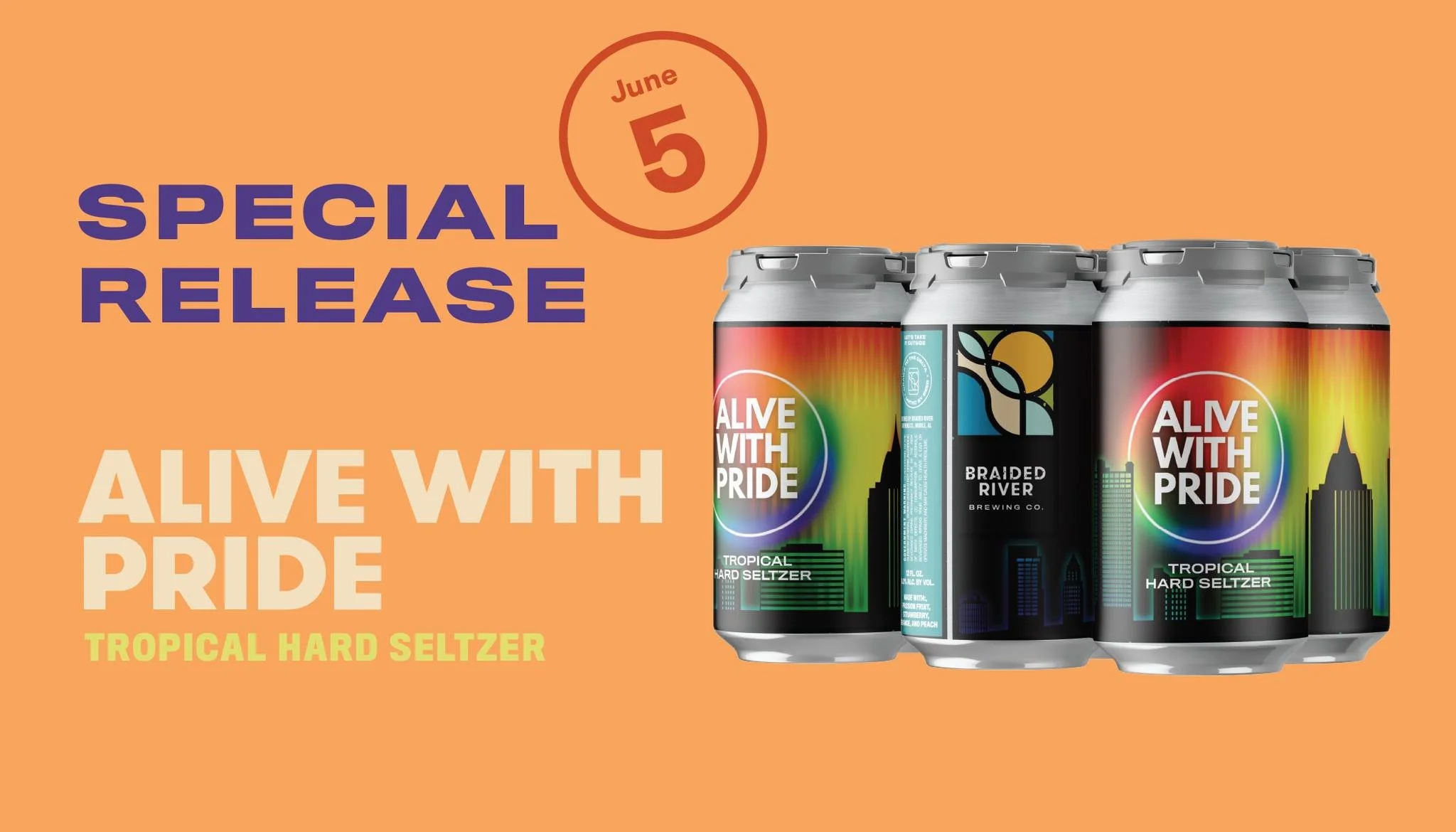 Join us on Friday, June 5, to kick off Pride Month with Alive With Pride!

We'll have:
- Our first-ever canned hard seltzer release!
- Performers
- Food trucks
- Vendors
... and much more!

Alive With Pride is a month-long, citywide celebration of LG