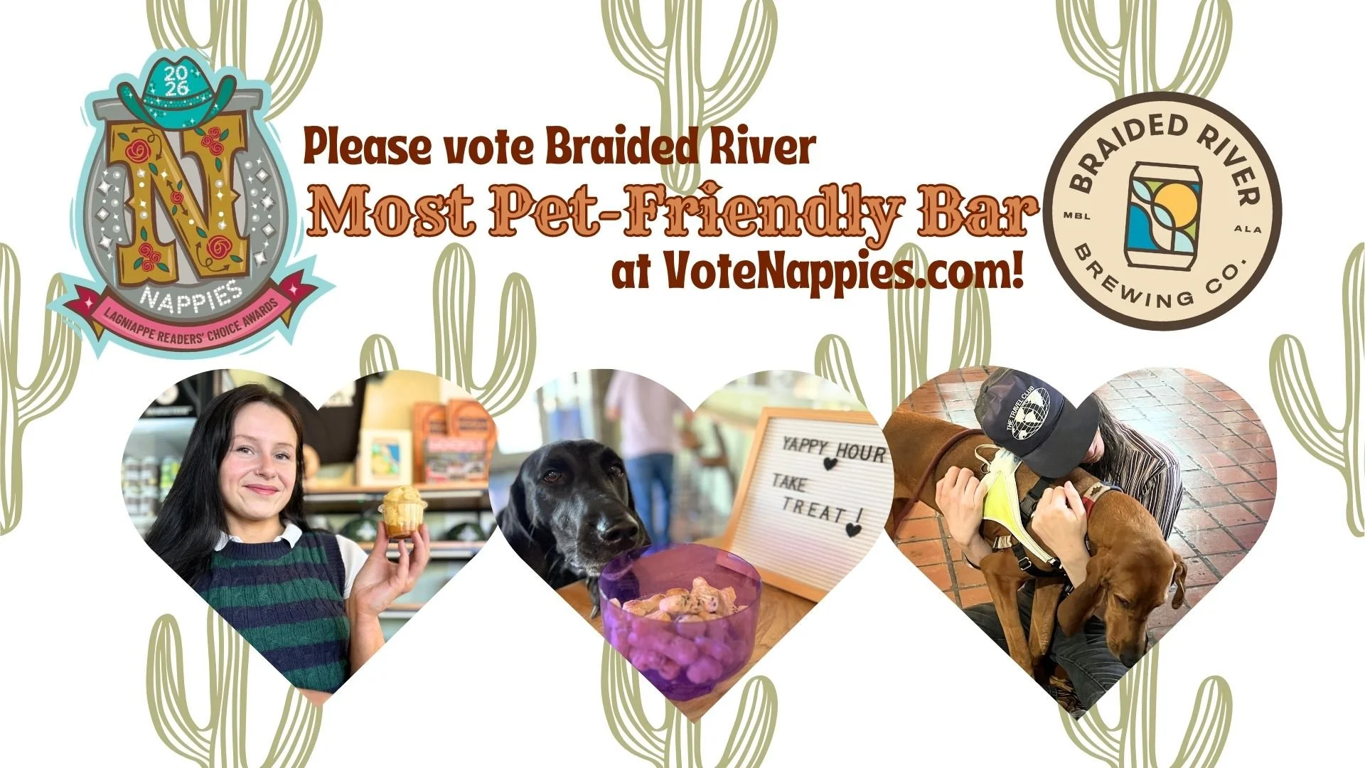 We embrace all species in our taproom! 🐶🩷👽

And we'd love your vote for Most Pet-Friendly Bar in the 2026 @lagniappe_daily Nappie Awards! Voting is only open for a few more days at VoteNappies.com!