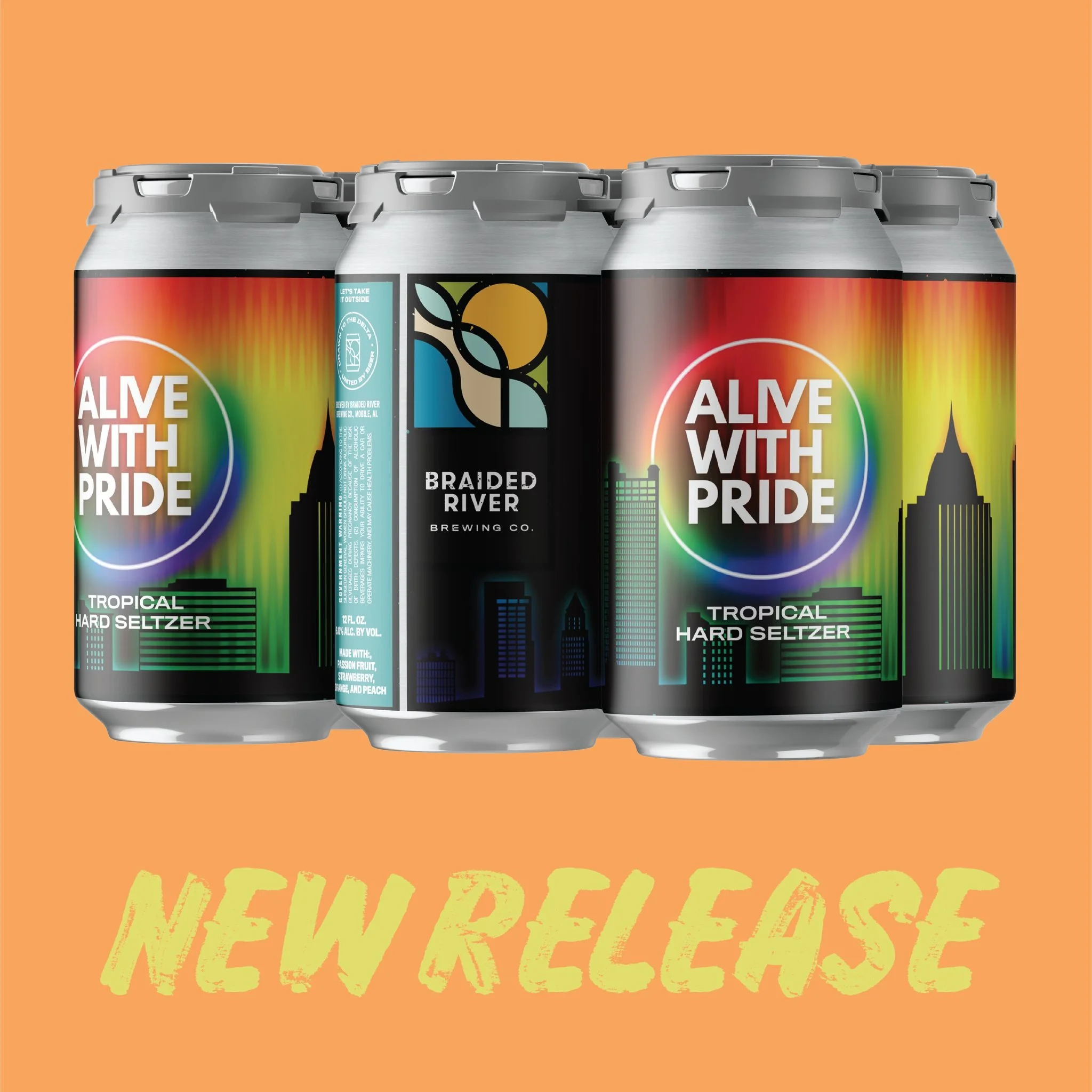 Available Friday, June 5: Alive with Pride Tropical Hard Seltzer!

Brewed in support of Alive With Pride, a month-long, citywide celebration bringing visible support, welcoming spaces and vibrant community energy to Mobile. This easy-drinking hard se