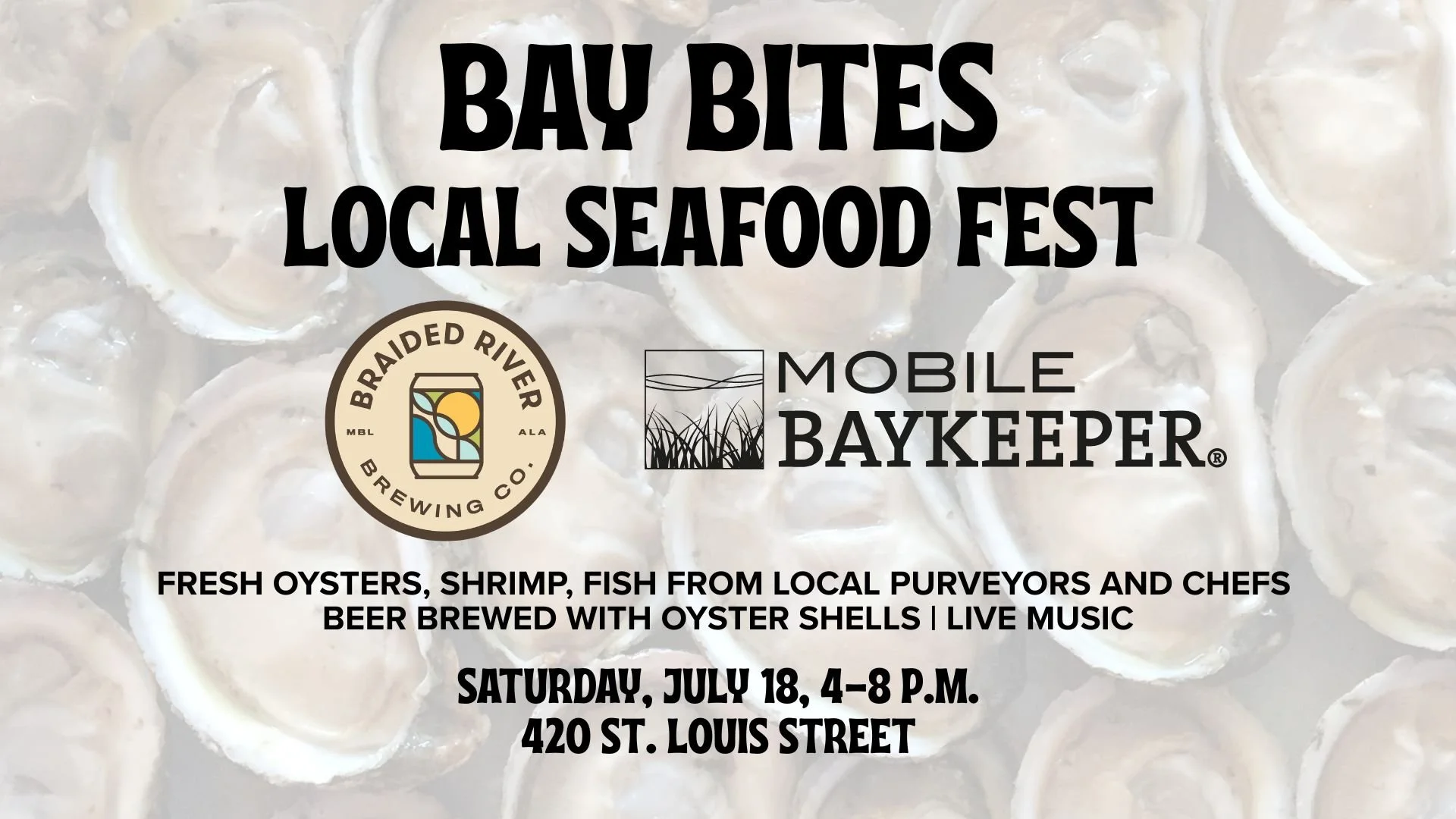 On Saturday, July 18, we're teaming up with @mobilebaykeeper to throw a local seafood fest at the brewery!

BAY BITES will celebrate the best oysters, shrimp and fish on the Gulf Coast with the people who raise them, the people who protect them and t