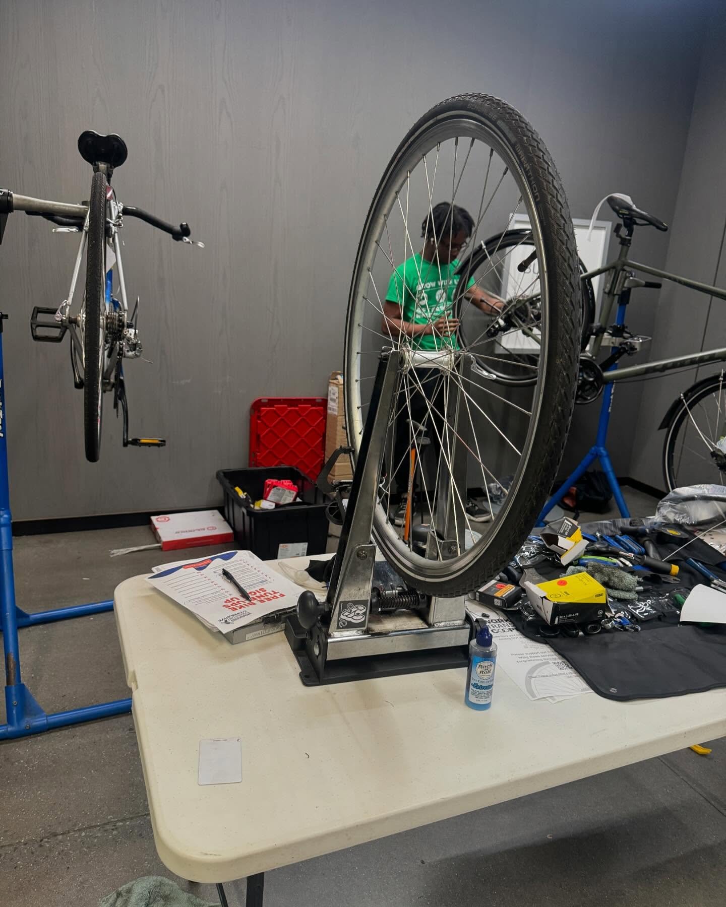 Today we worked on bikes over at 16 Court Street for #biketowork day tomorrow. All of the folks who work in the building had the opportunity to sign up for FREE tune ups! What a great perk! This was a fun event to help support the best way to get to