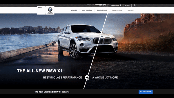Marquee: Page opens with subtle animation. Slides ease-in from both sides, highlighting the cars "best-in-class" performance in different categories.