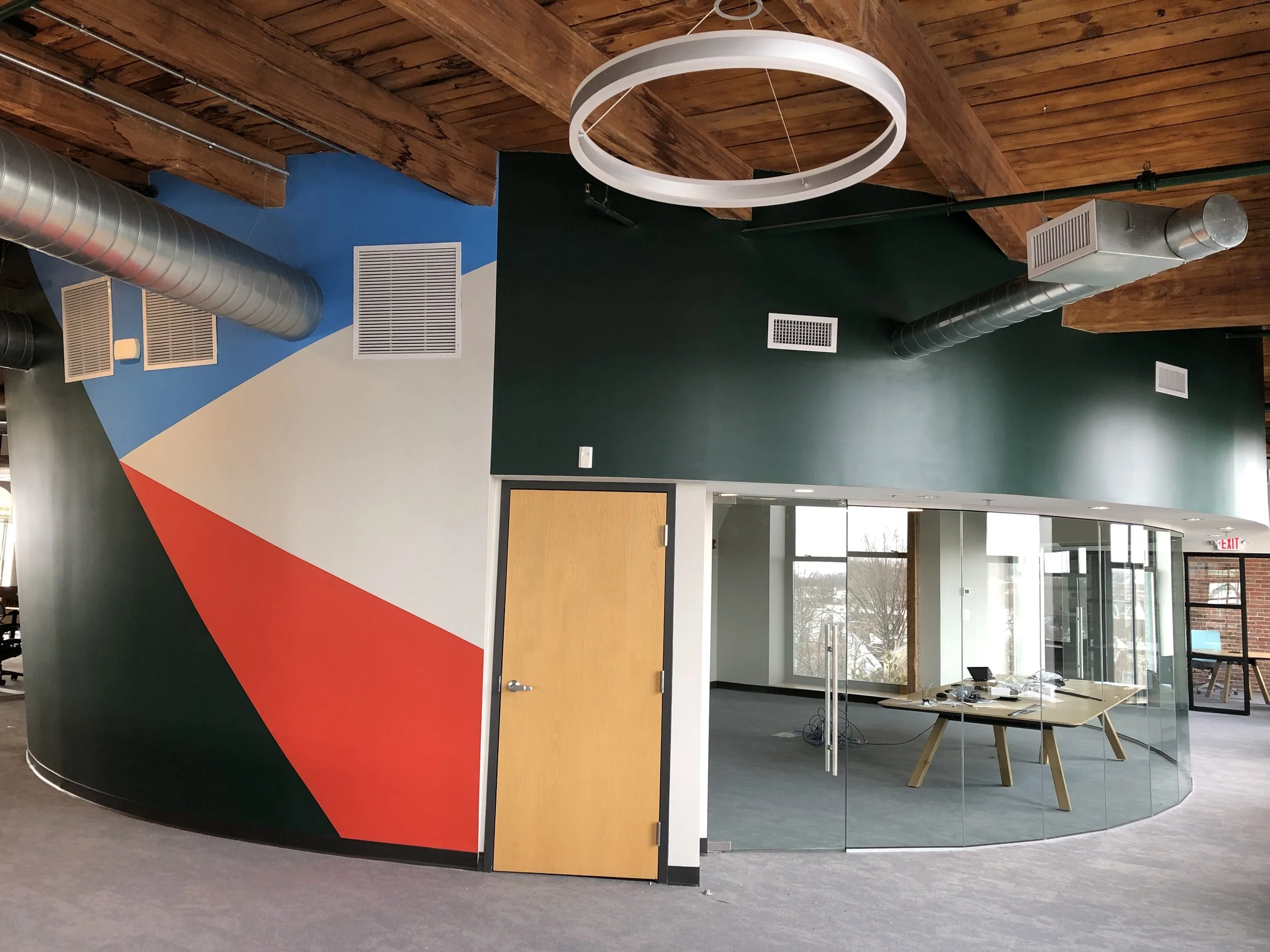 The main conference room with the company logo