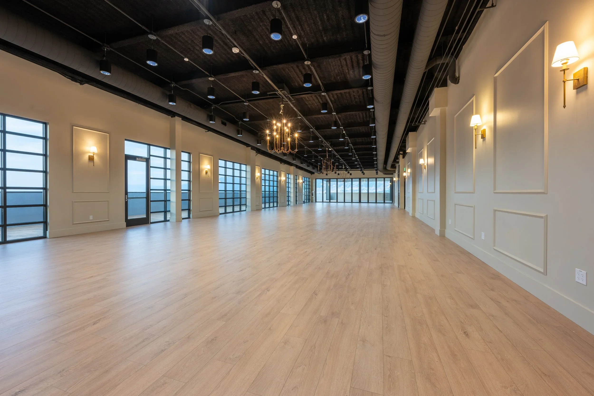 Wedding reception at The Ballard wedding venue in Draper, Utah with panoramic Salt Lake Valley views and elegant indoor event space. - Draper Utah Wedding Invitations