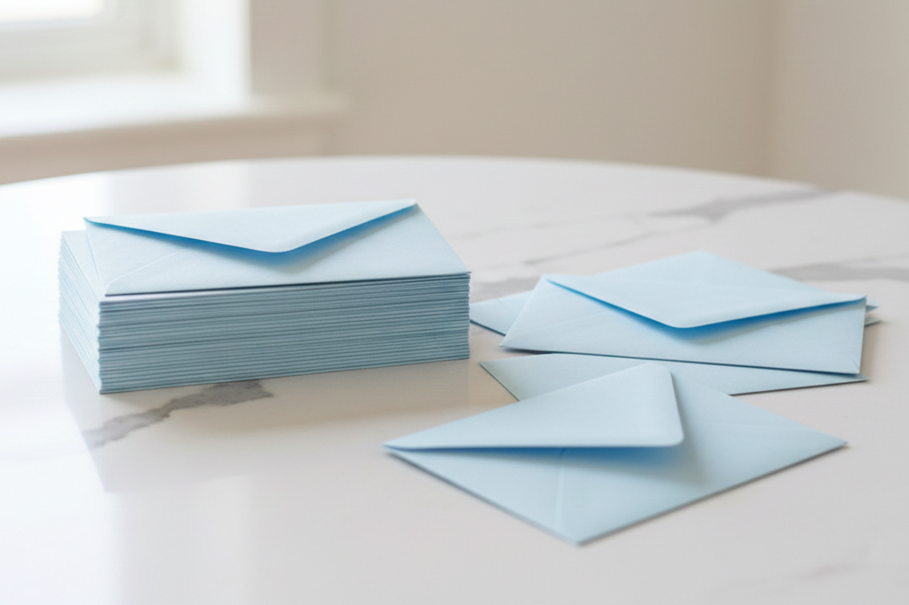 Anthology Print Wedding invitations Envelopes- Pale Blue Euroflap.png