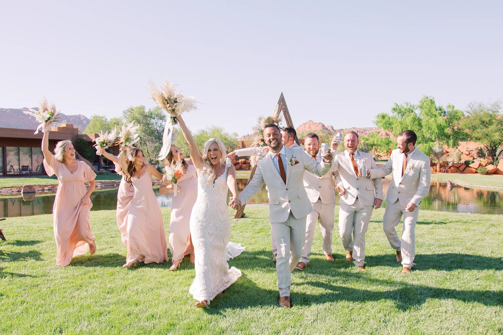Publik Space Salt Lake cityOutdoor wedding ceremony at The Inn at Entrada in St. George, Utah with red rock cliffs, desert landscaping, and elegant reception space. - St George wedding invitations wedding - utah wedding