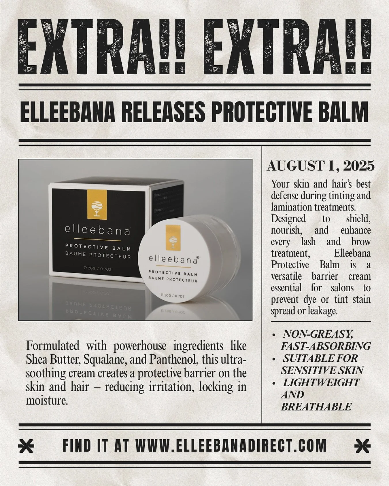 📰 EXTRA! EXTRA! Say hello to your new salon must-have &ndash; Elleebana Protective Balm 💛
Designed to shield, nourish &amp; enhance every lash and brow service, this ultra-soothing barrier cream is your client&rsquo;s best defense against irritatio