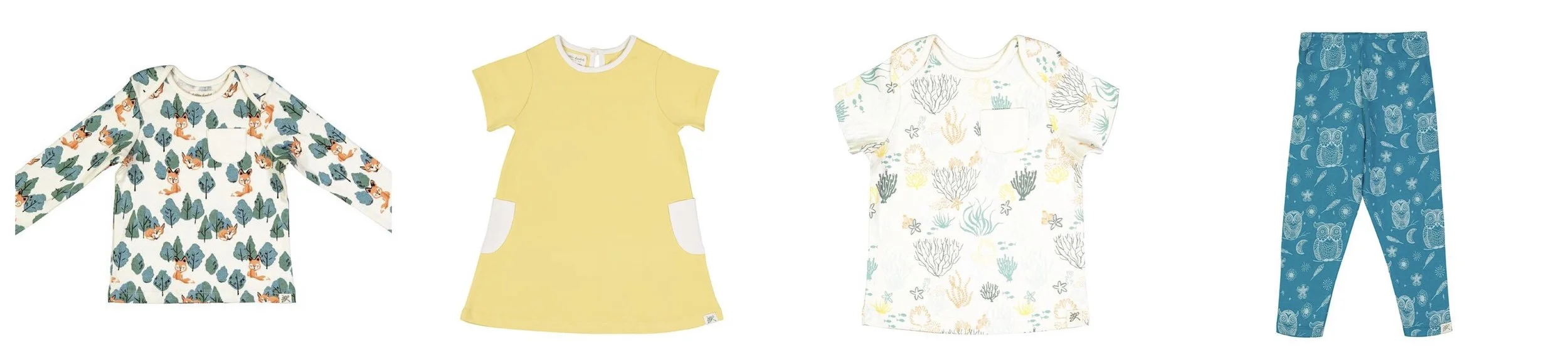 Little Leaf Organic long sleeve top, dress, short sleeve top and pants