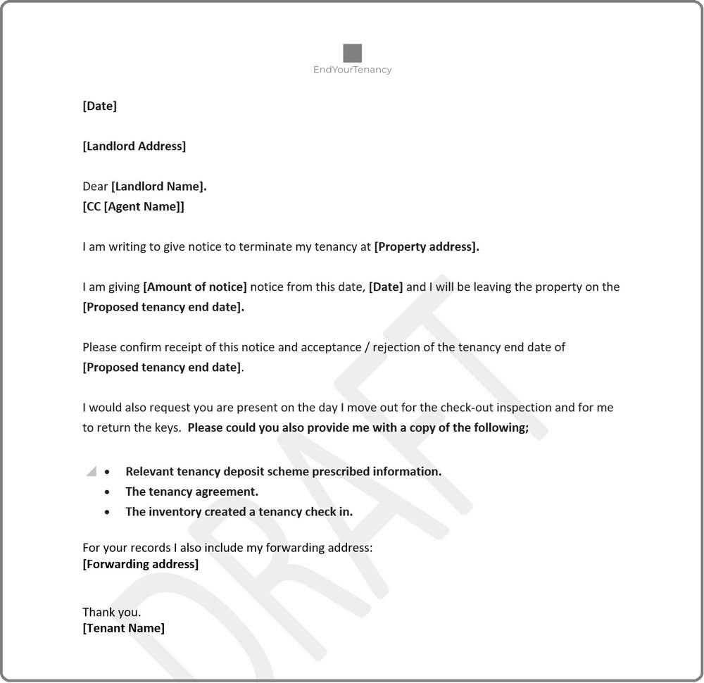 Tenants Notice To End Tenancy - Template Letter (UK) to Landlord