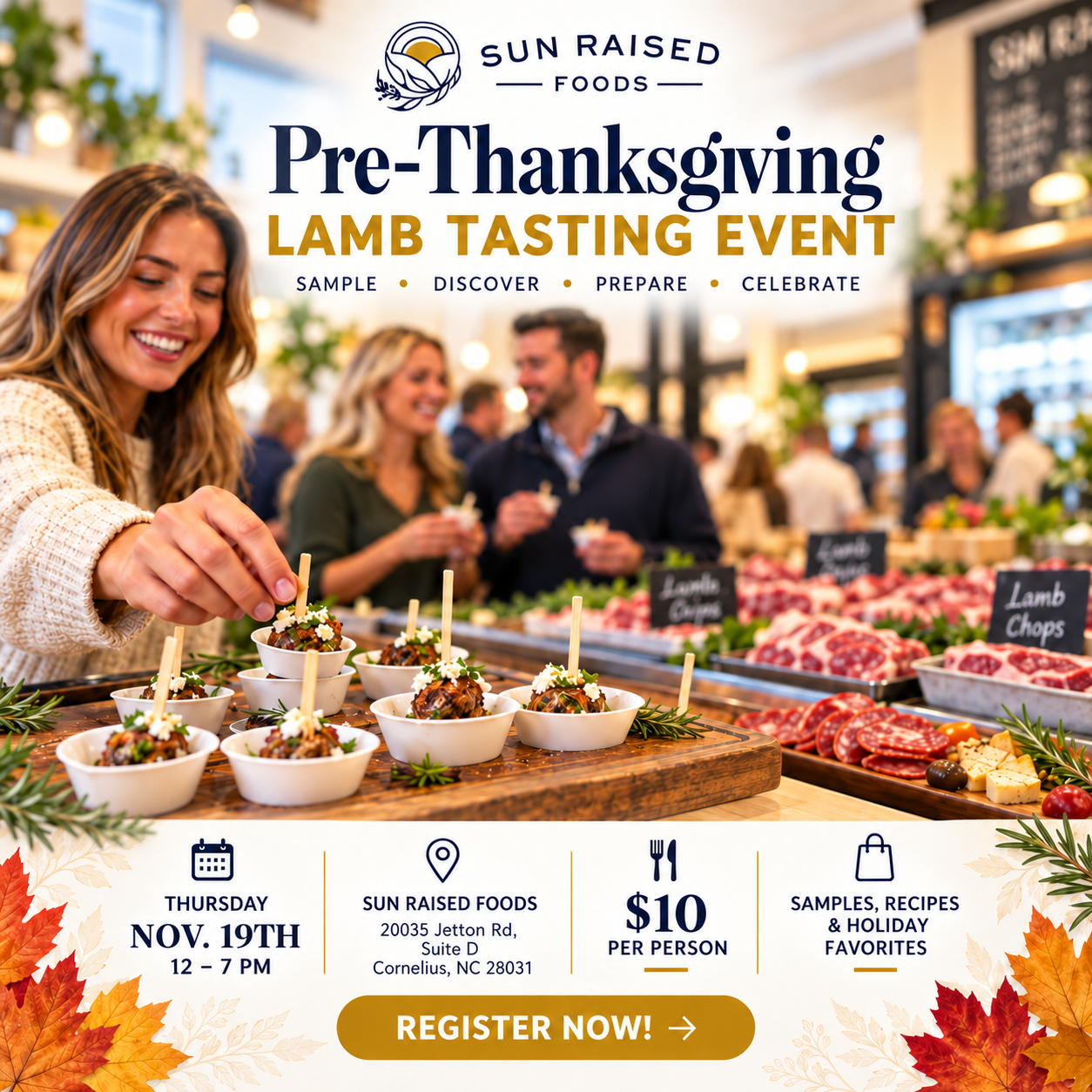 Thurs. Nov 19th 12 - 7pm:                                     Pre-Thanksgiving Tasting Event in Cornelius NC