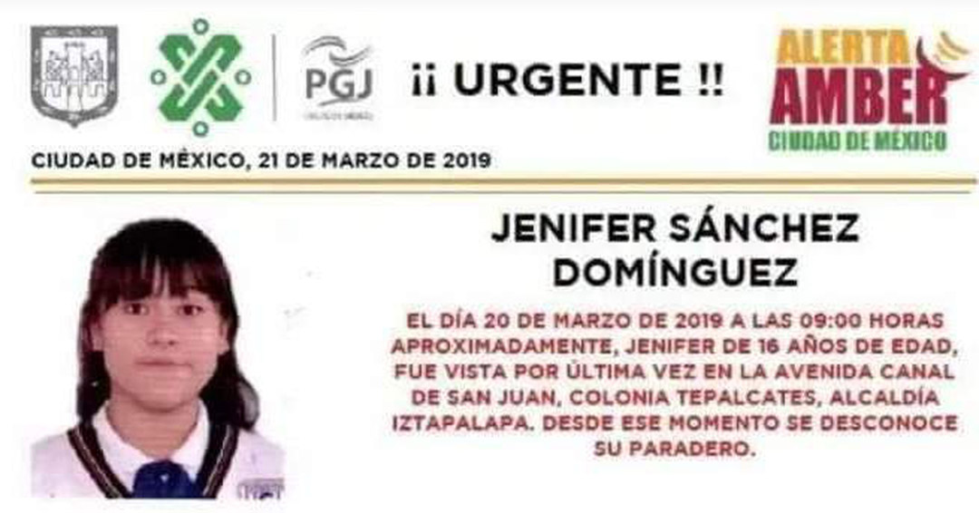 Alerta Ámber de Jénifer Sánchez Dominguez / Foto vía Paola Rojas