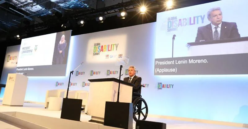 Lenin Moreno inaugurando la Cumbre en Londres Fuente: El Universo