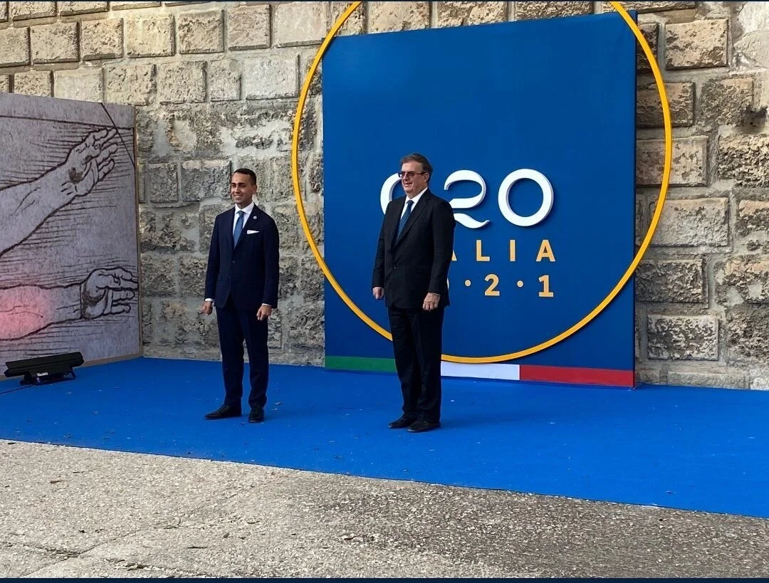 Marcelo Ebrard con el ministro de Exteriores italiano, Luigi Di Maio. Vía Twitter: @m_ebrard