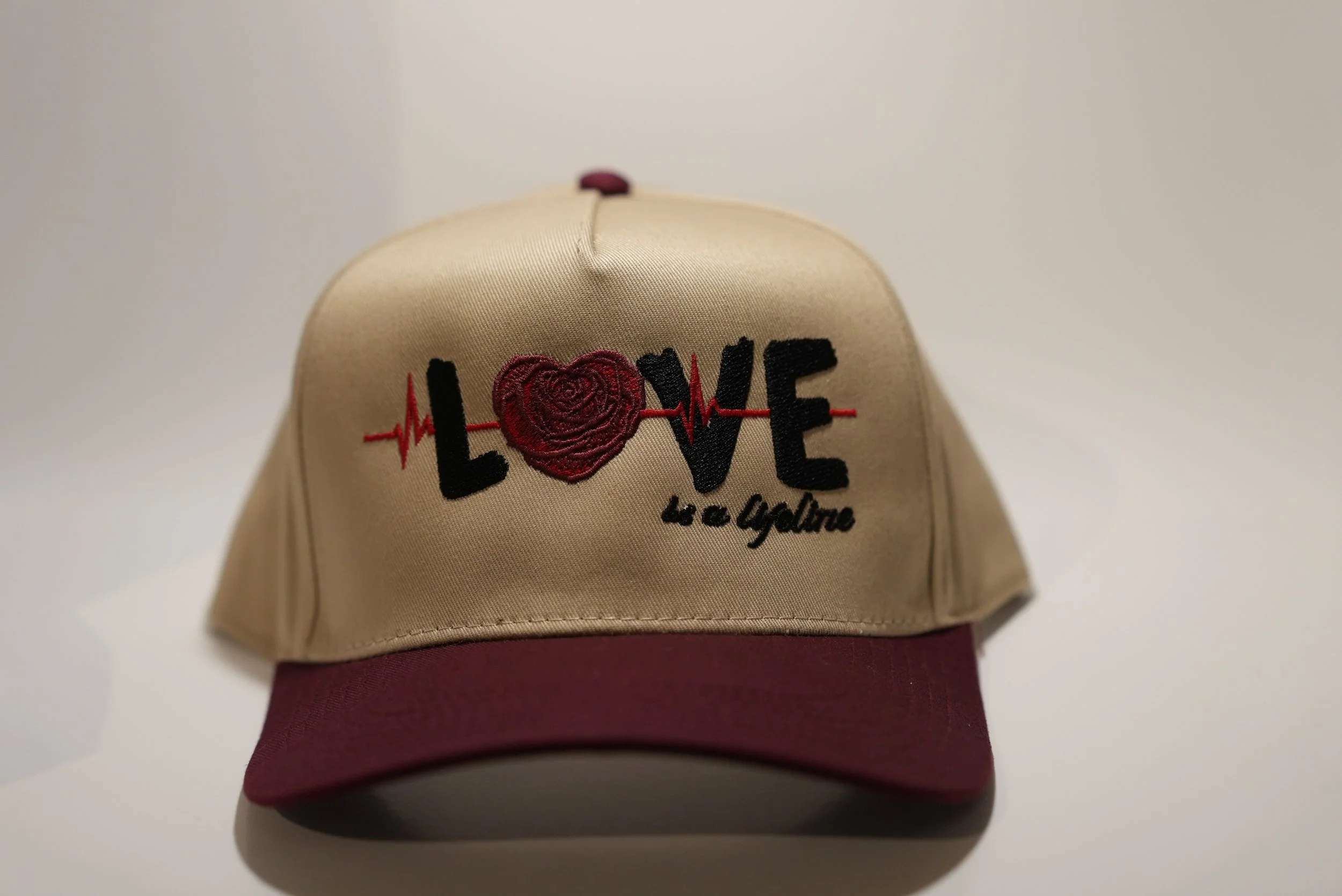 Love is a Lifeline Cotton Khaki/Maroon