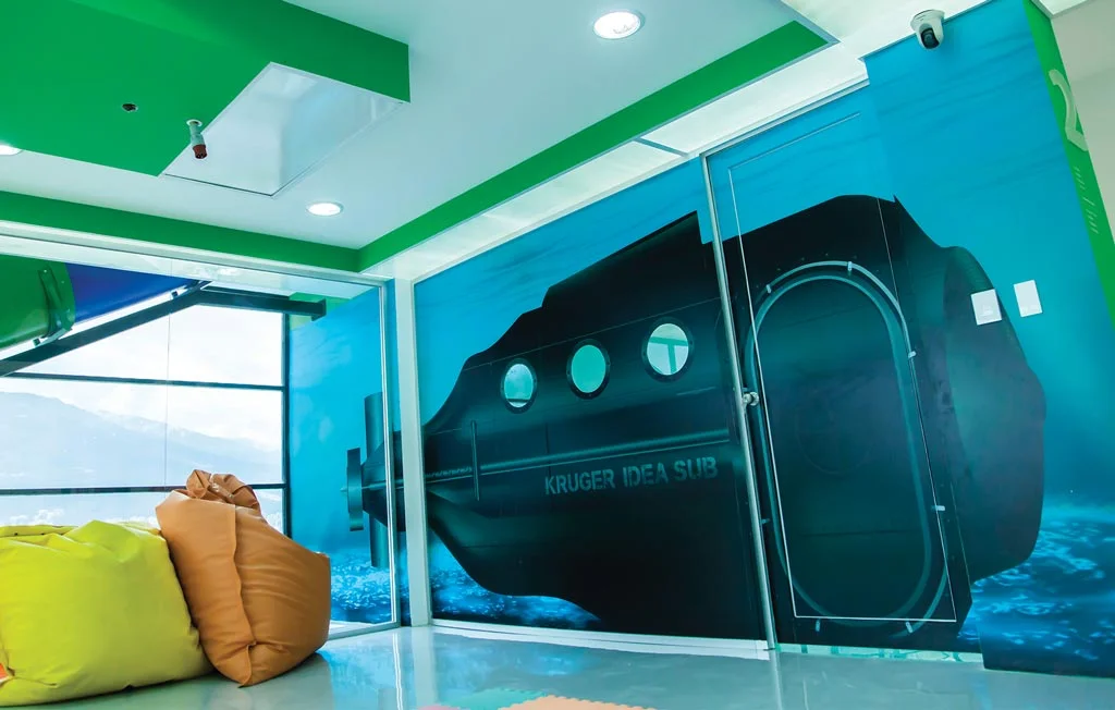 Conceptualización para sala de reuniones con la temática de exploración y búsqueda de ideas