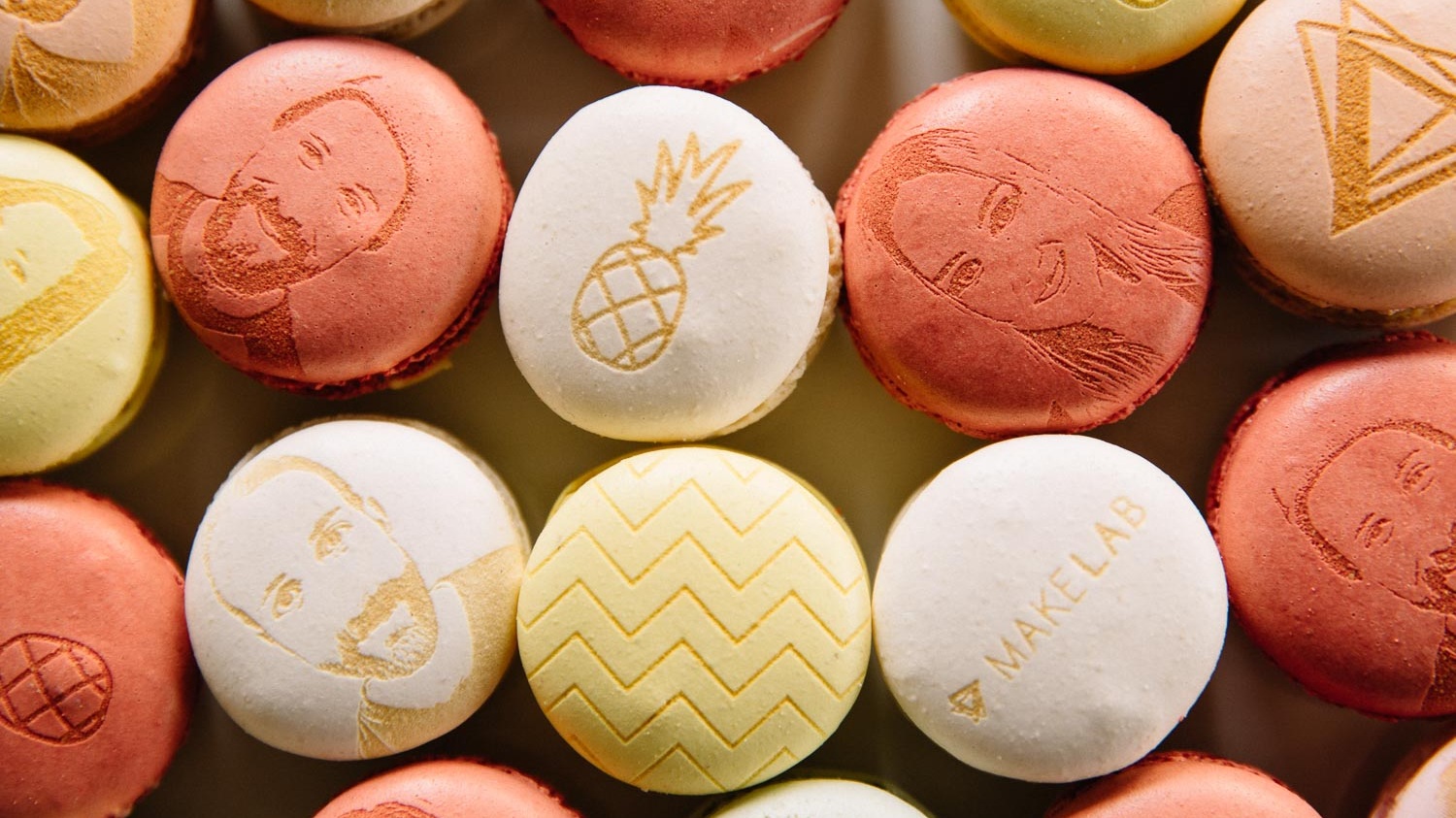 Spring theme engraved macarons