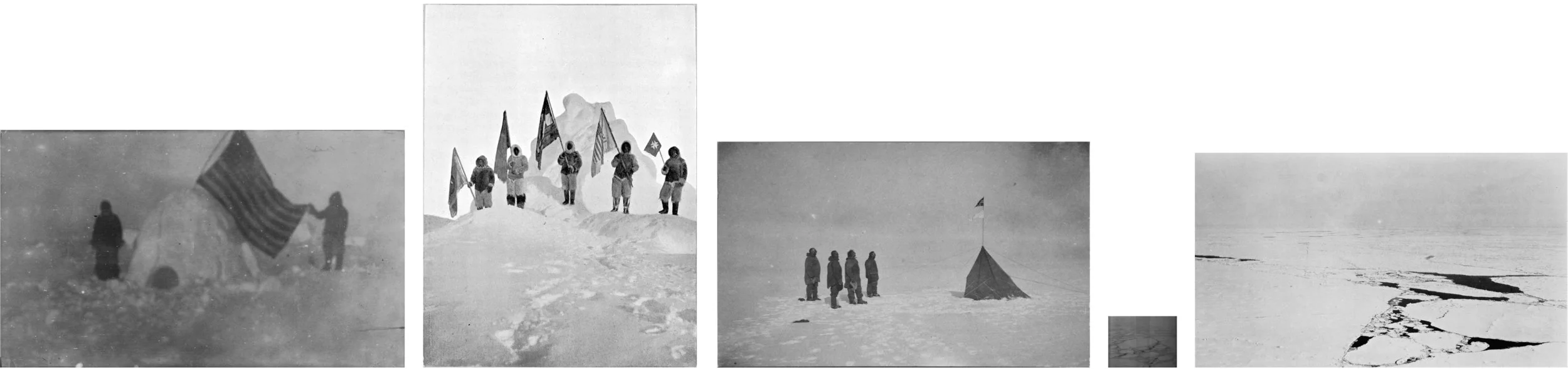 The very first image of the true pole. After Cook 1908, Peary 1909, Amundsen 1911, Byrd 1926 and Amundsen 1926 (2010) Five photo reproductions from photographical images traced back as far as possible to their originals, printed in their original negatives' size Archival prints, b&w inkjet on baryta