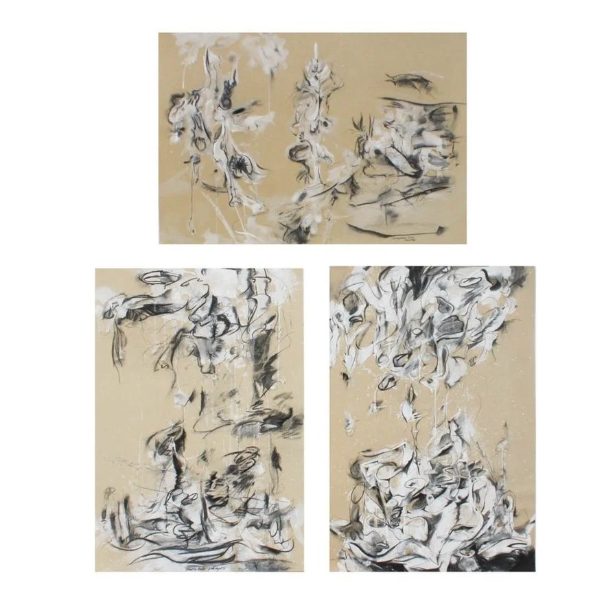 Set of 3 charcoal/paper/unframed, ea. 18"x24", $650/set