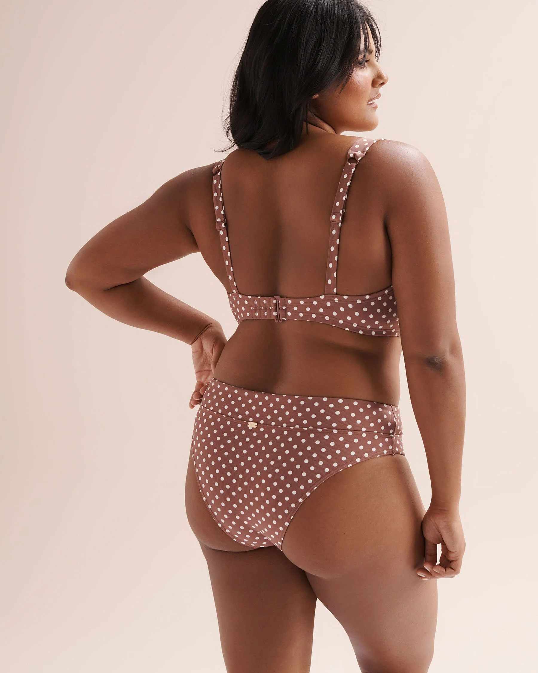 Ribbed Polka-Dot Mid-Rise Cheeky Bikini Bottom