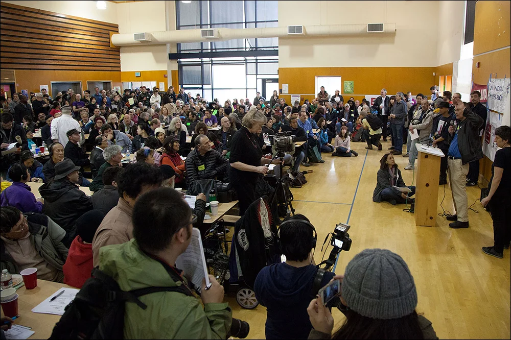 City-wide convention at the Tenderloin Community School, February 2014 with 400+ activists, politicians and tenants from throughout San Francisco gathered to discuss the eviction epidemic and propose new laws targeted at slowing down evictions