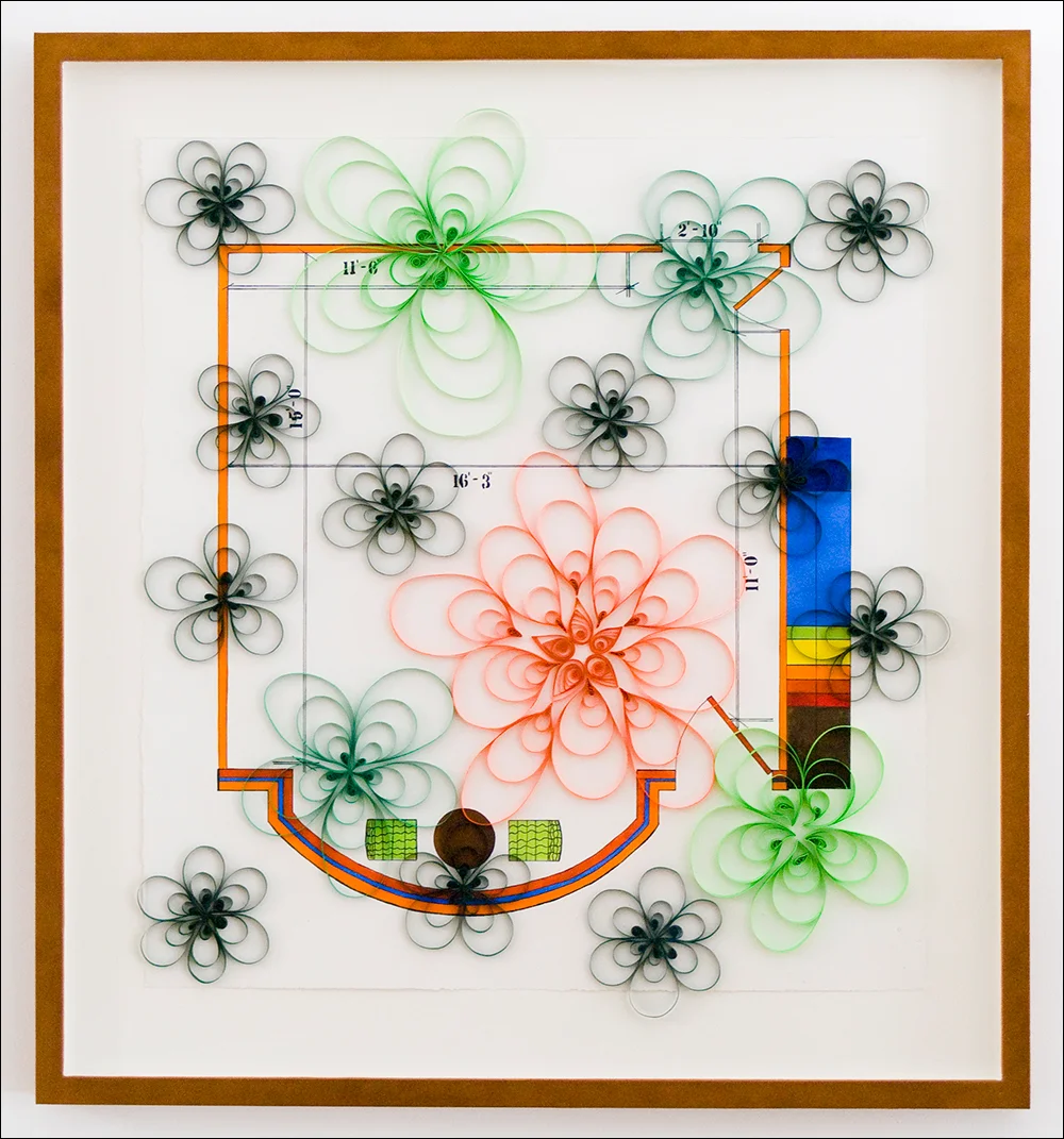 Morning Glory #3 , 2007, gouache, pen, quilling (paper craft), 28” x 30”