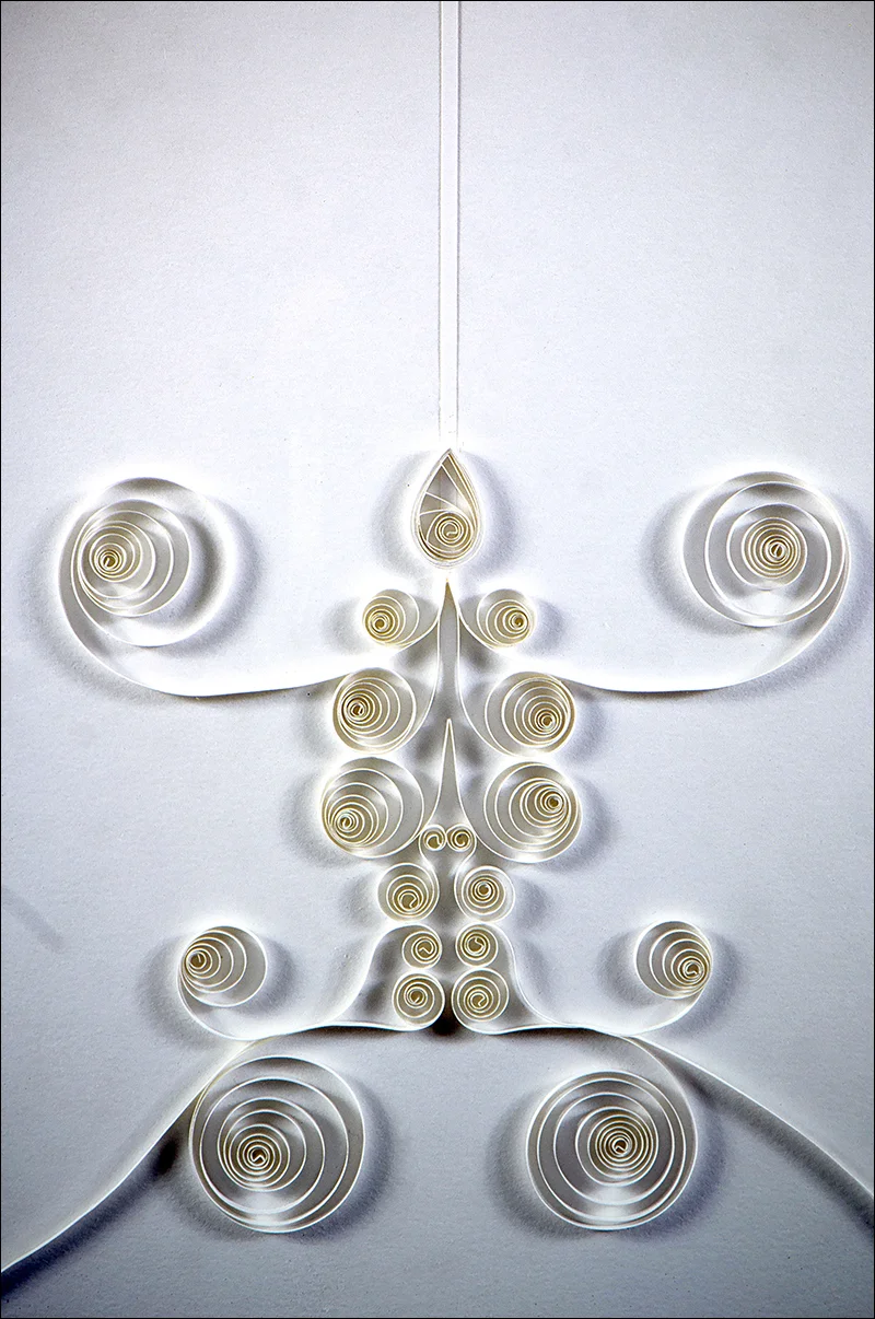 Bridle I (2001) 24 1/4" x 30 3/4", Quilling (paper), grommets, suede frame (detail)