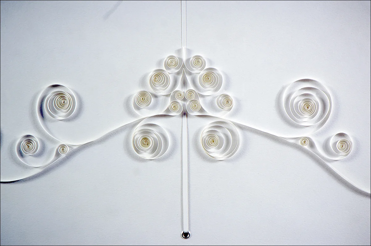 Bridle III (2001) 24 1/4" x 30 3/4", Quilling (paper), grommets, suede frame (detail)