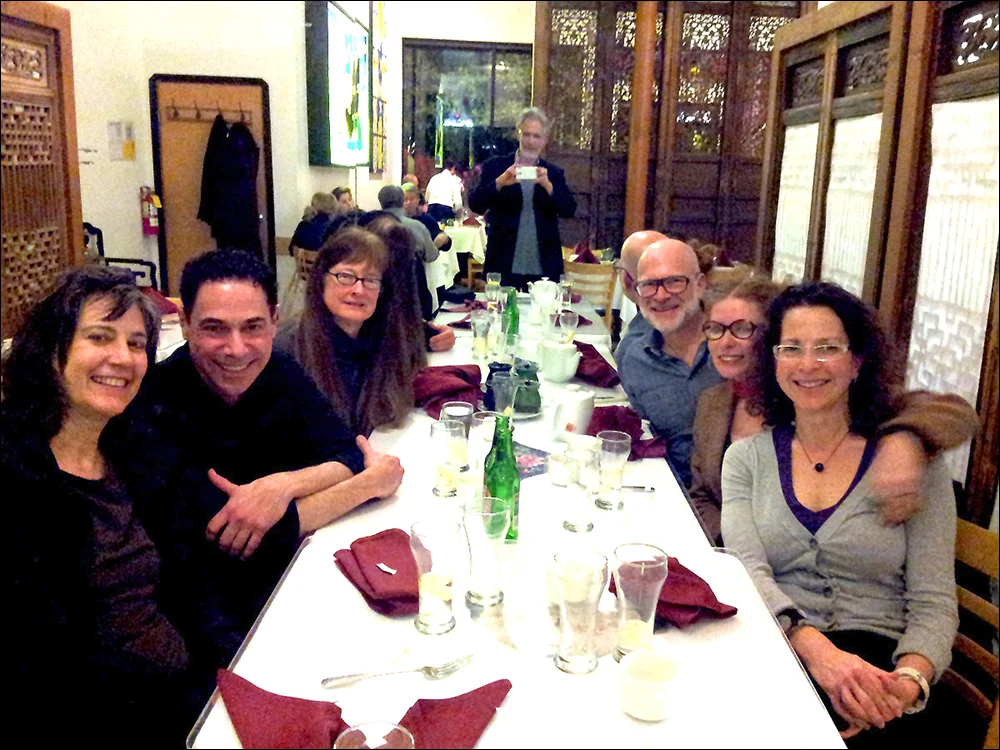 Stretcher reunion dinner, 2014 L->R: Meredith Tromble, David Lawrence, Cheryl Meeker, Glen Helfand, Megan Wilson, and Amy Berk