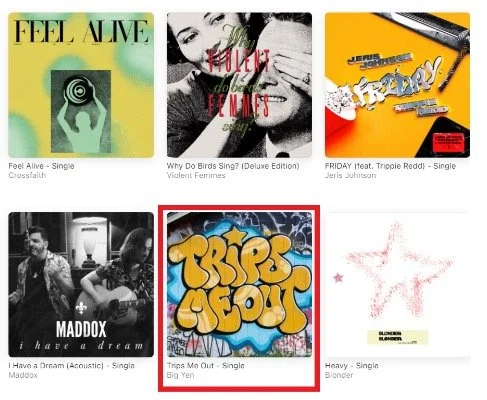 BIG YEN'S SINGLE 'TRIPS ME OUT' FEATURED ON APPLE MUSIC'S 'NEW ROCK ALBUMS'