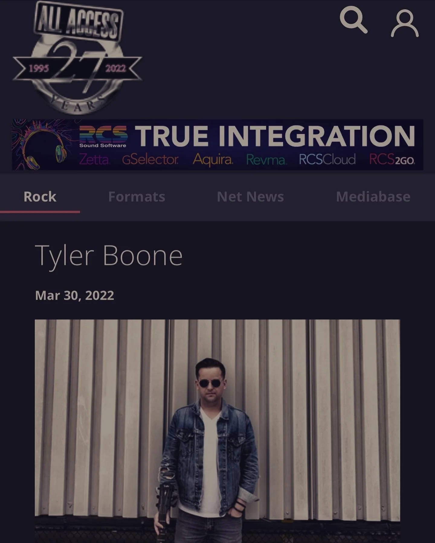 Tyler Boone featured as "Rock Artist" in All Access! (Rock Radio)