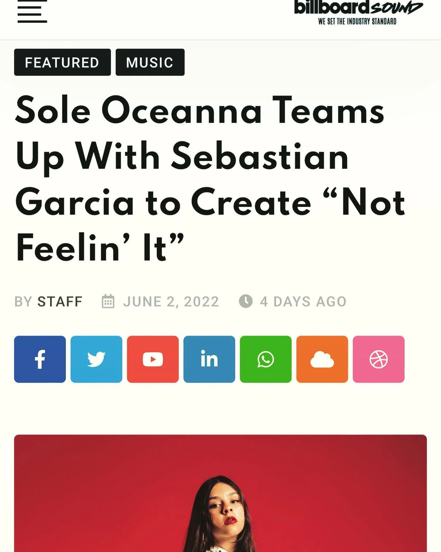 Sole Oceanna now featured in Billboard Sound! 