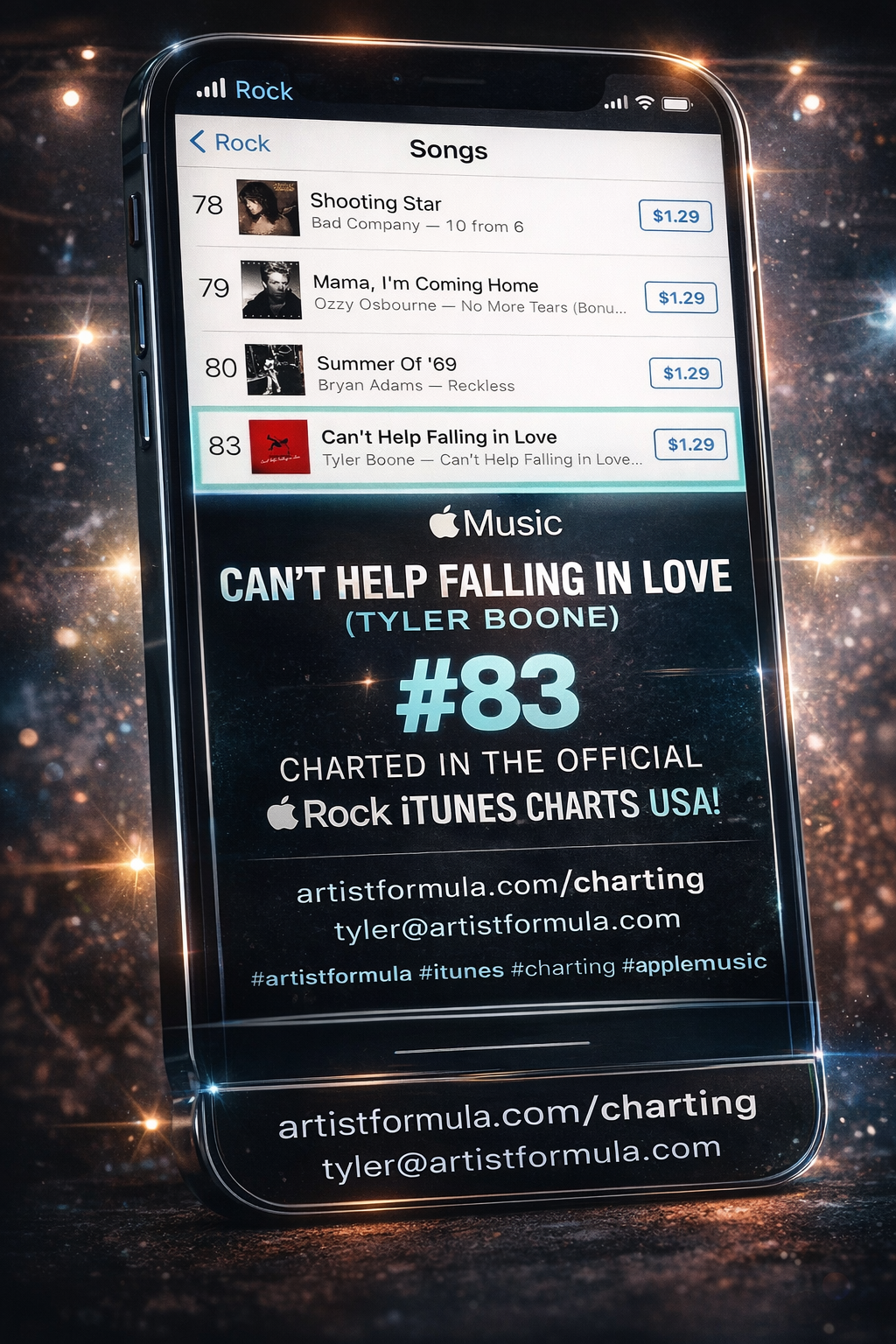Tyler Boone  with "Can't Help Falling in Love" charts #83 in the World on the official Rock USA - Apple Music iTunes Charts! 