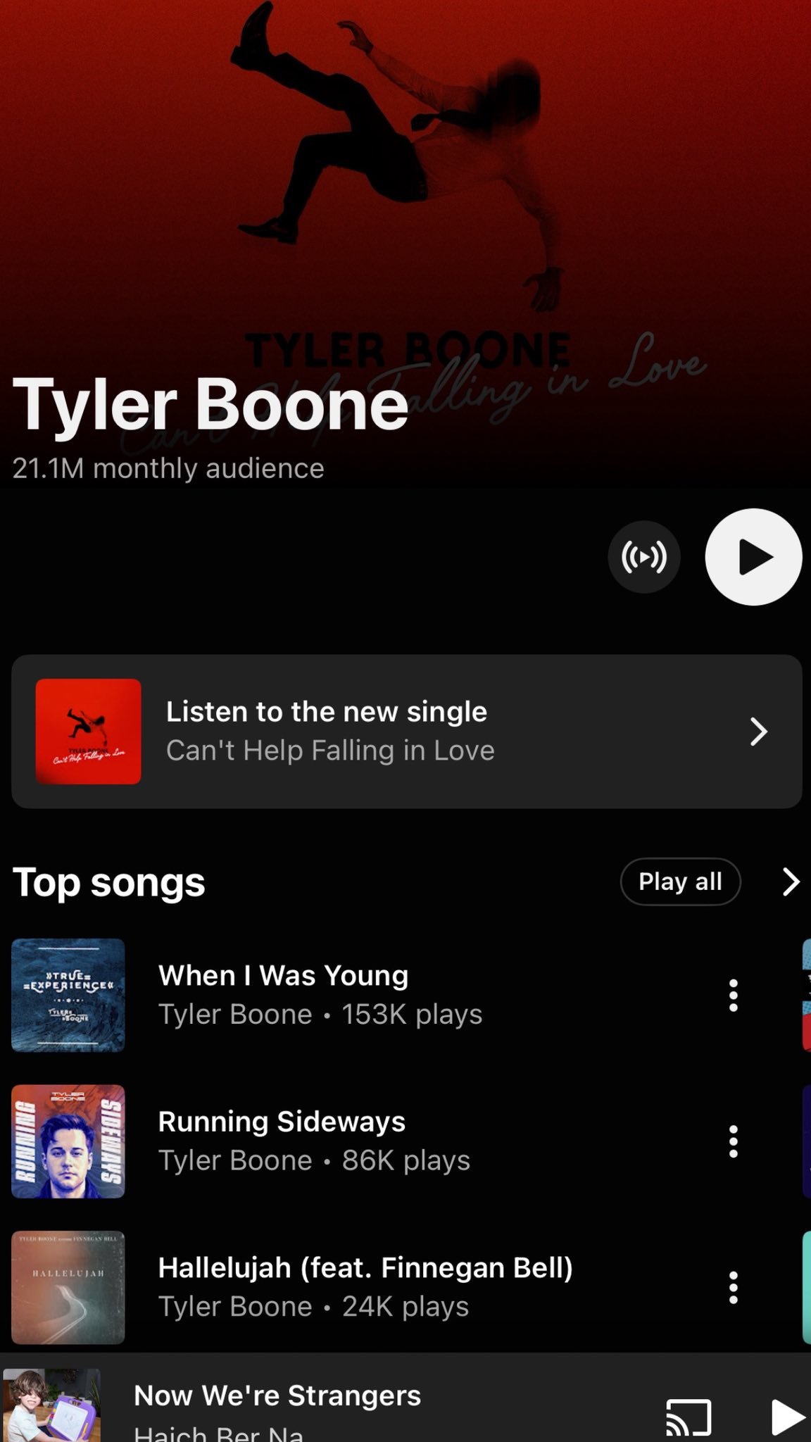 Tyler Boone over 20 million listeners on YouTube Music! 
