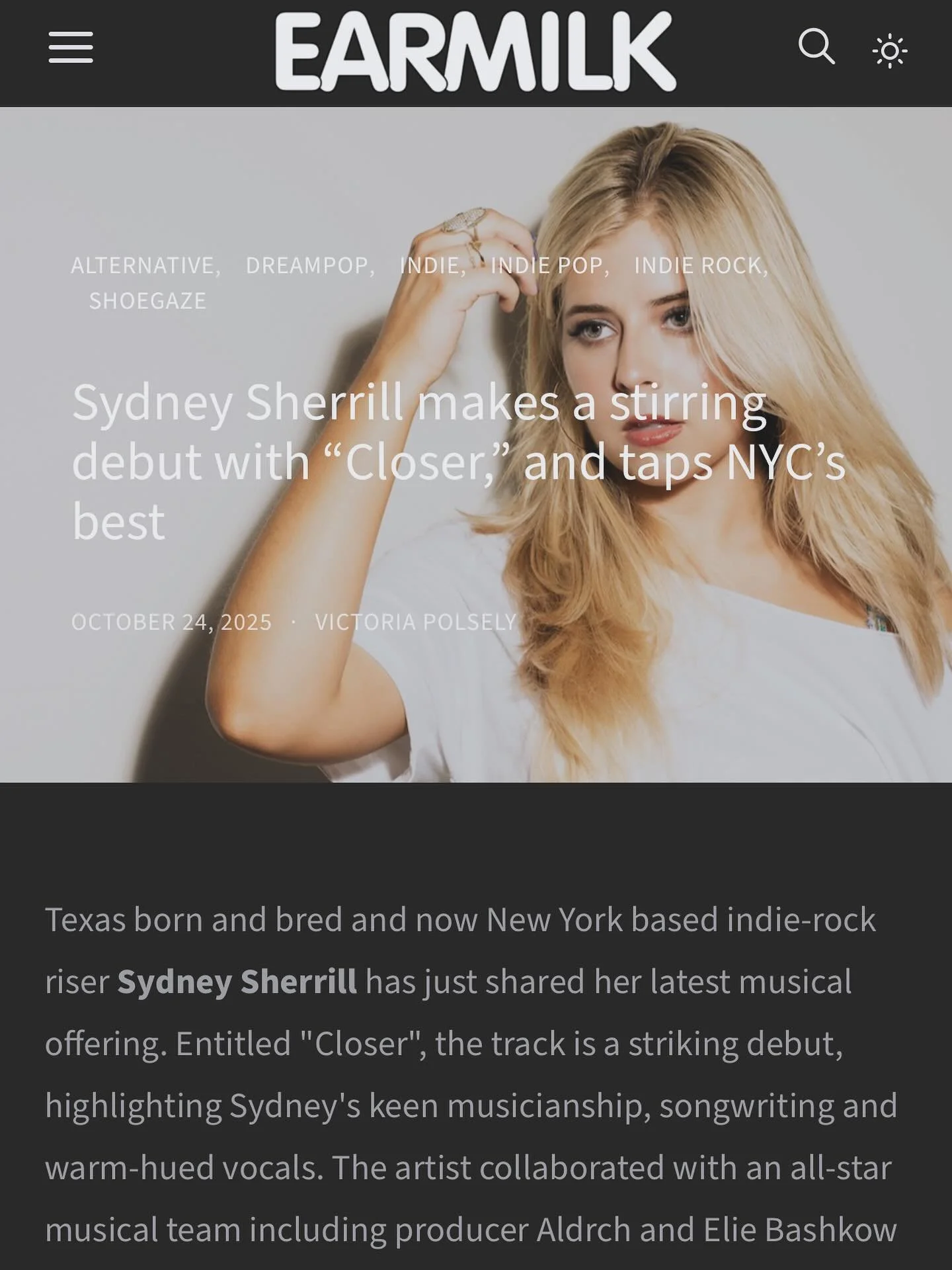 Sydney Sherrill featured in Earmilk!