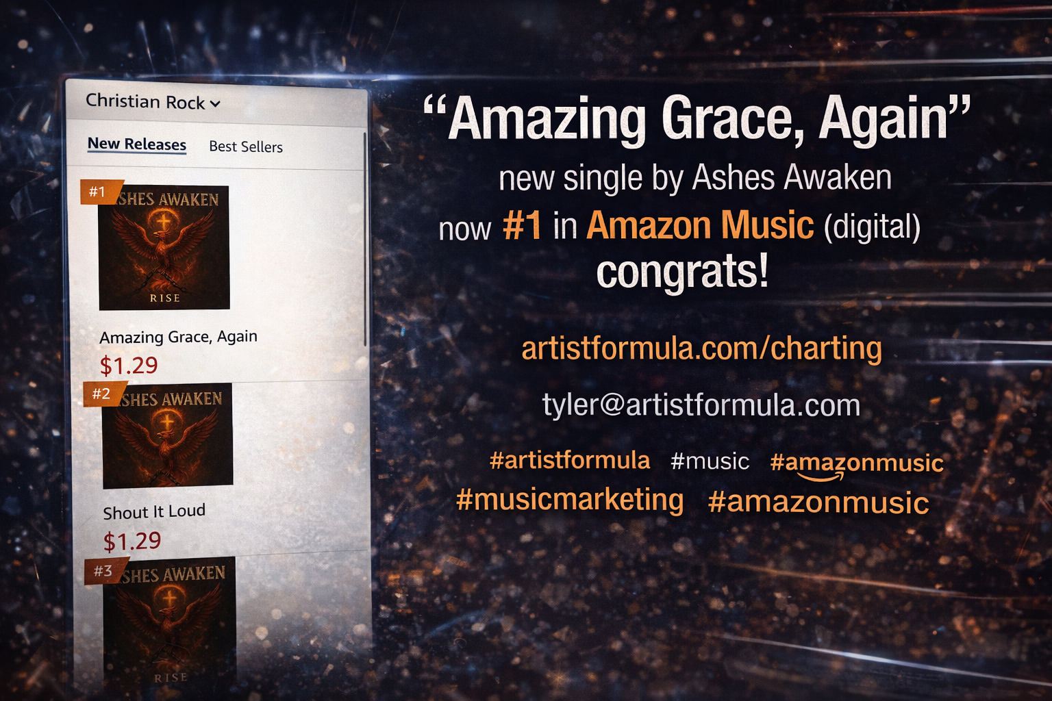 Artist lands four #1's in Amazon Music (digital) via Artist Formula!