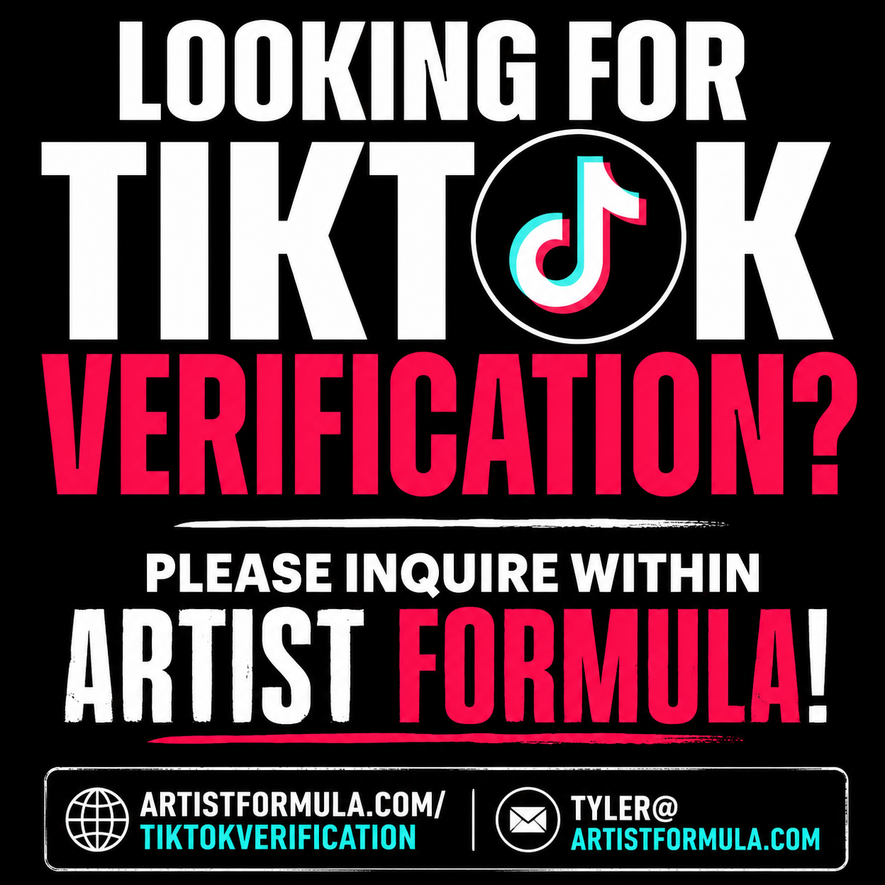 TikTok Verification is available! Inquire within Artist Formula! 