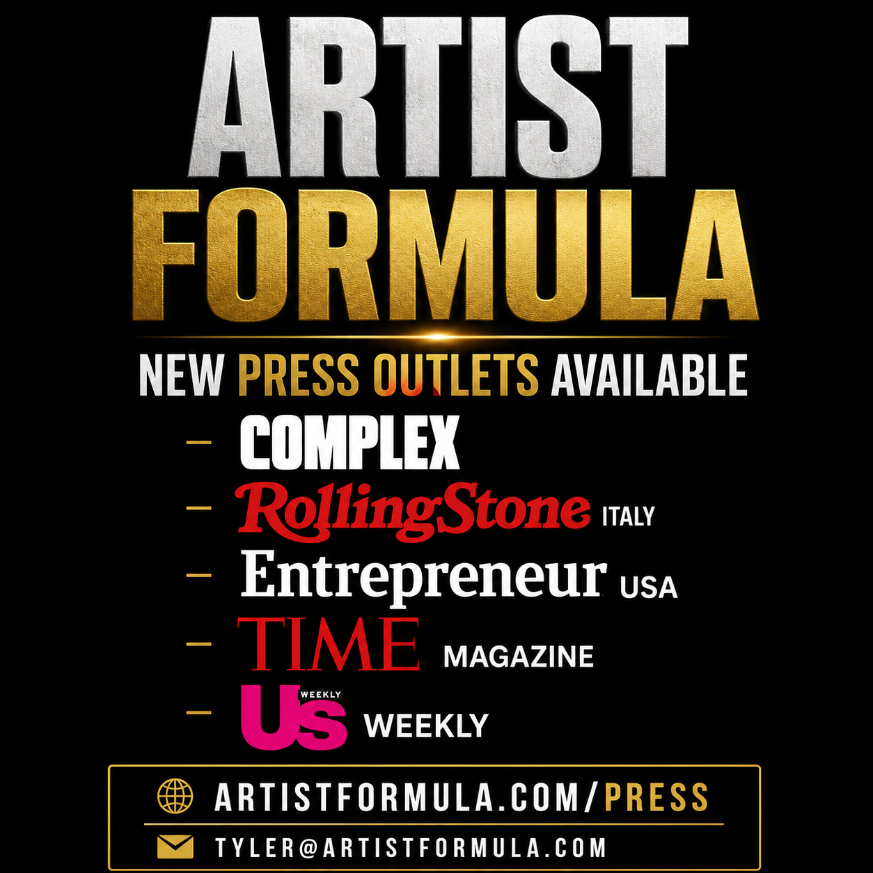 Artist Formula - New Press Outlets 2026