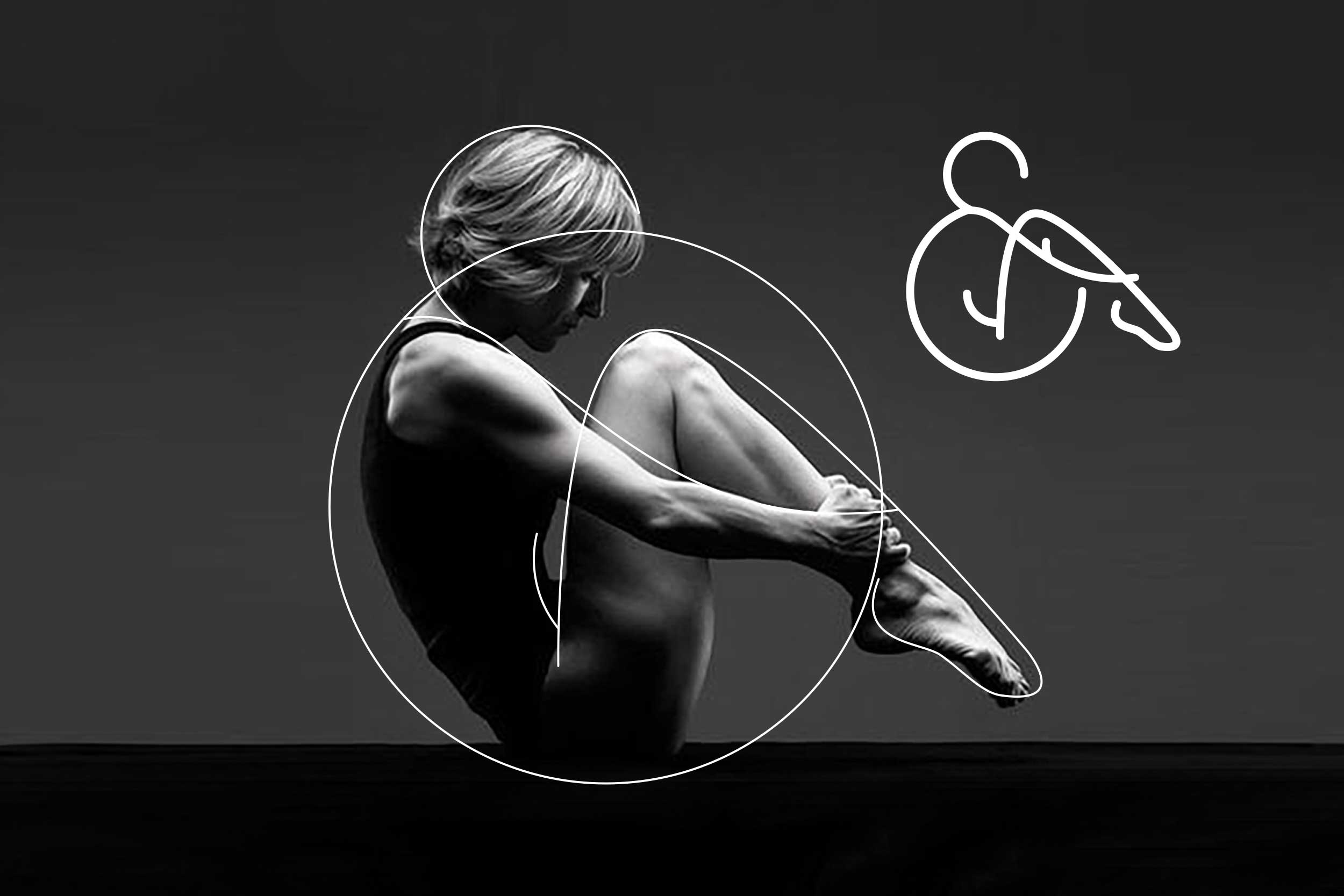 A graphic demonstrating how the logo was created and inspired from a classic Pilates pose.