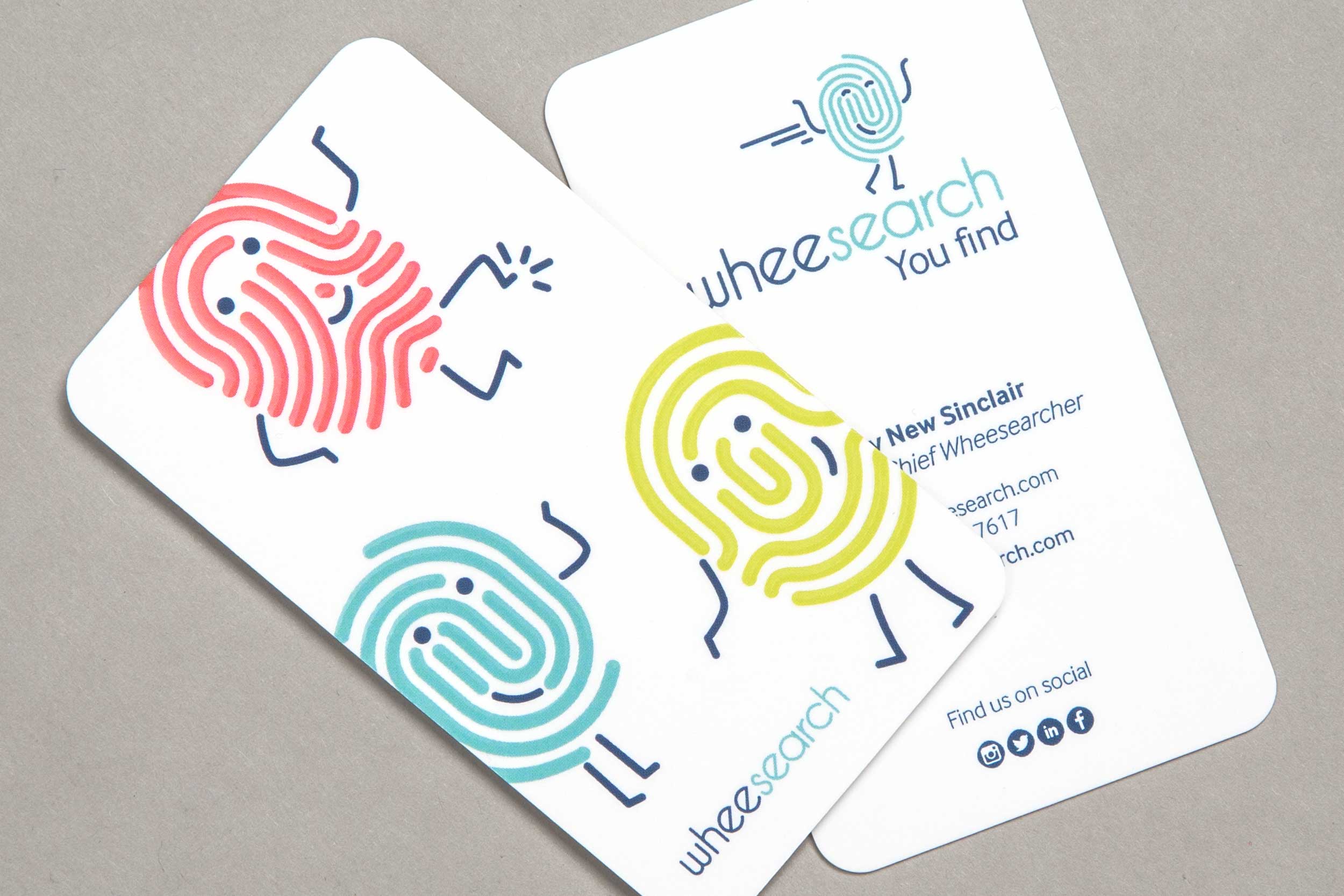 Finger print business cards with spot varnish for the Wheesearch brand.