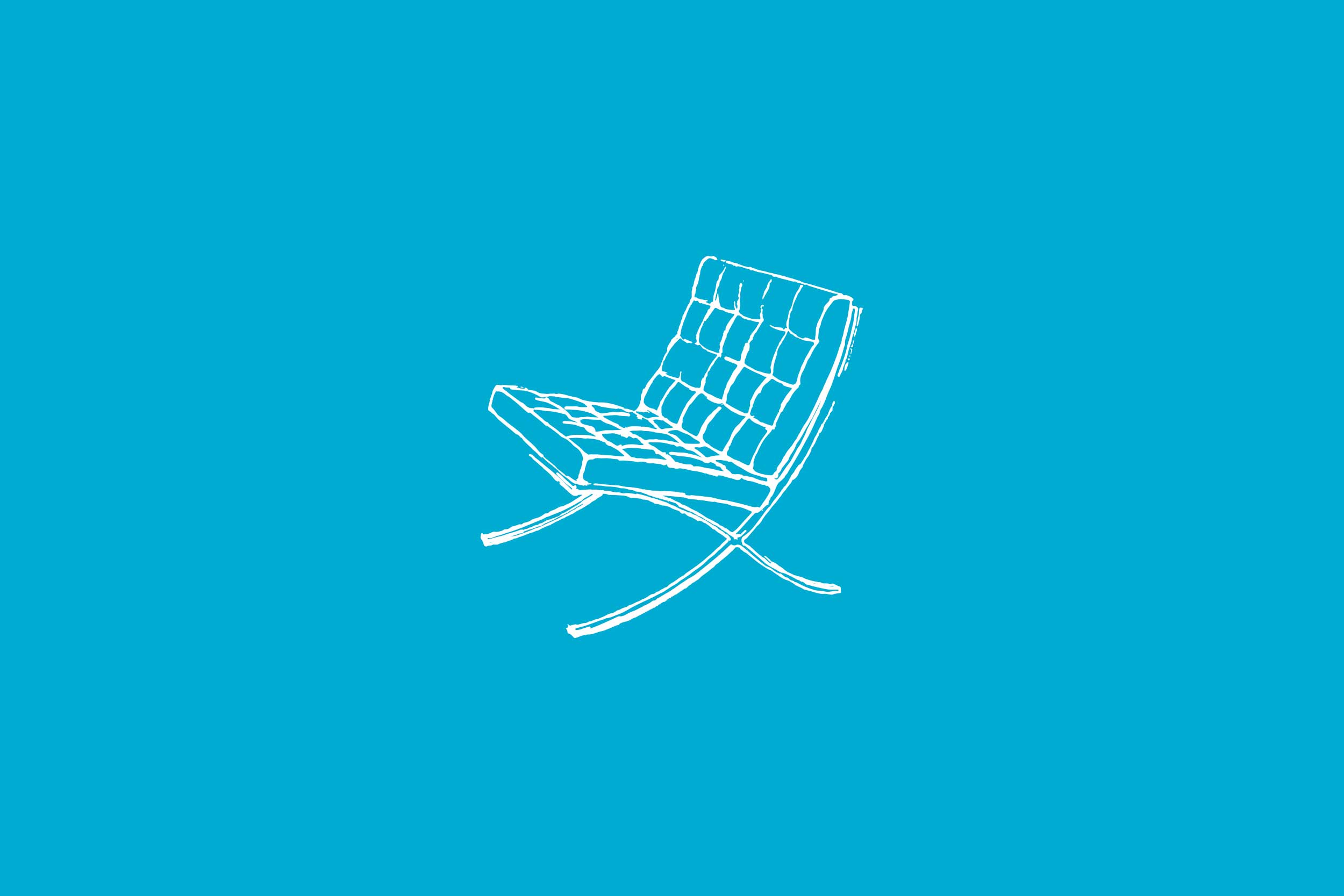 A Barcelona chair illustration created by MoJo Design that is a graphic element throughout the brand.