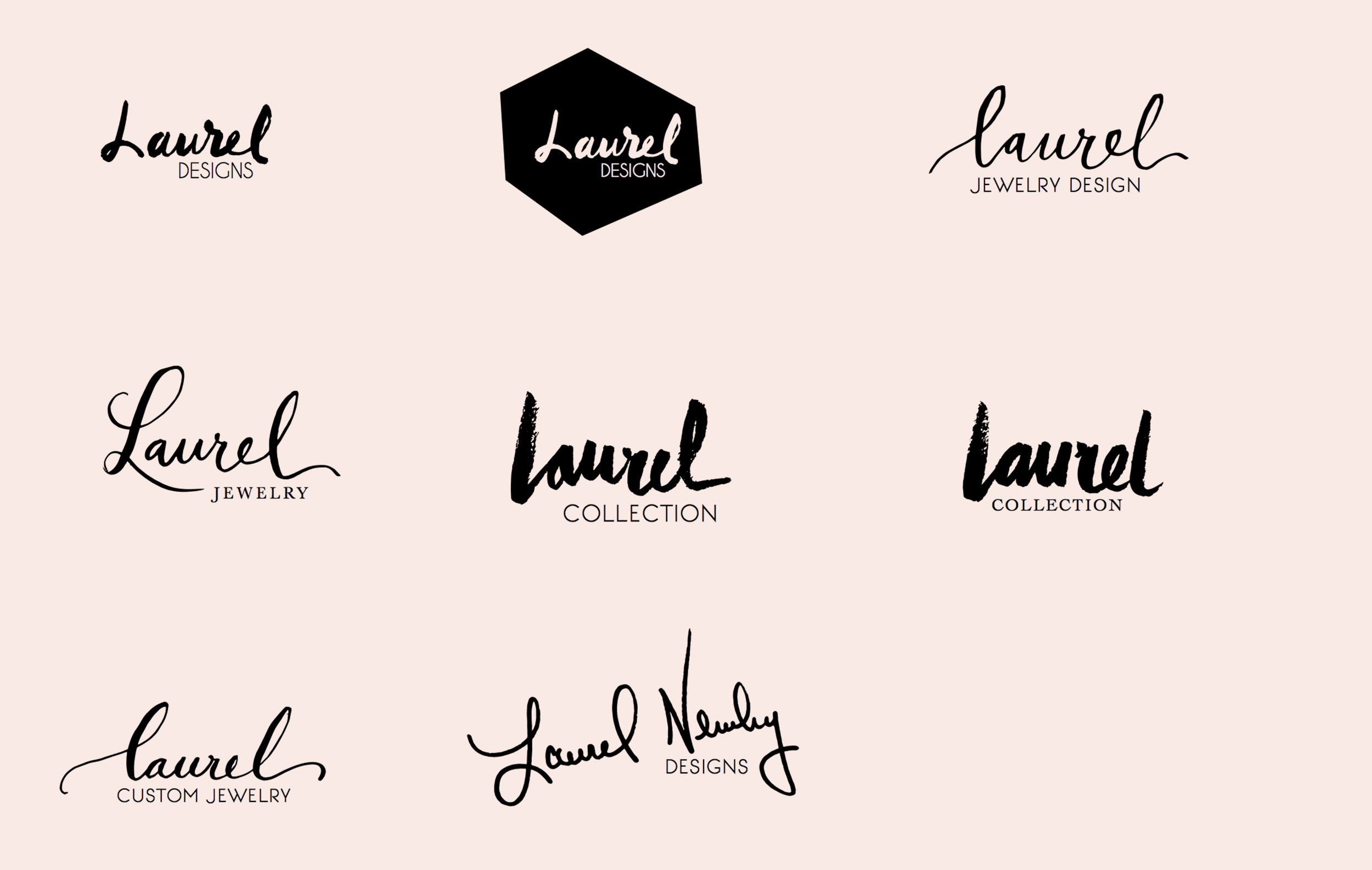 Laurel Jewelry Design handwritten logo variations.